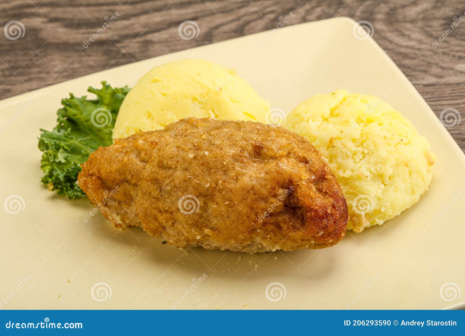 Crispy Chicken Cutlet with Mashed Potato Stock Photo Image of plate