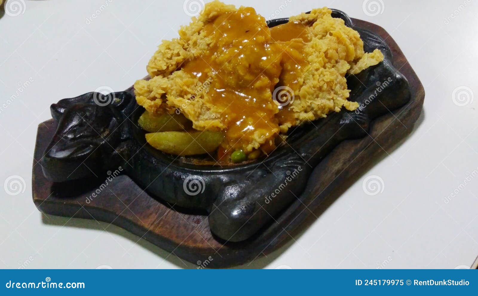 Bbq Crispy Chicken Steak Served on a Hot Plate Stock Image Image of