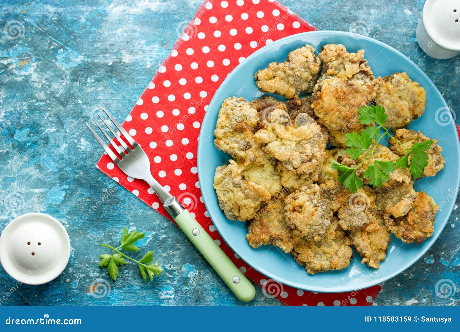 Crispy Deep Fried Chicken Livers Stock Image Image of background