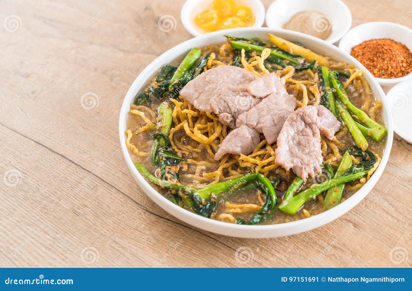 Crispy Egg Noodles with Chinese Broccoli and Pork Stock Image Image