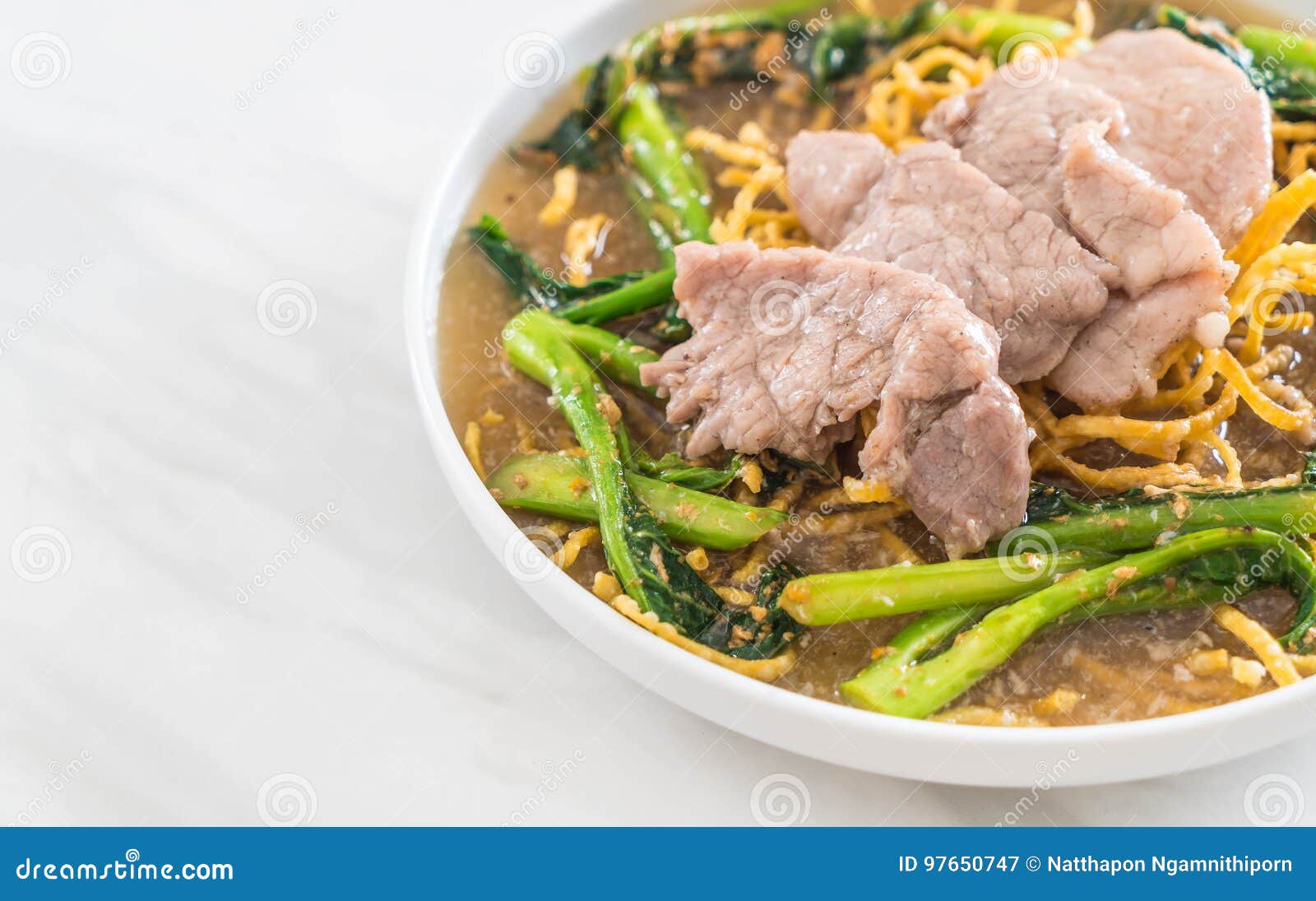 Crispy Egg Noodles with Chinese Broccoli and Pork Stock Image Image