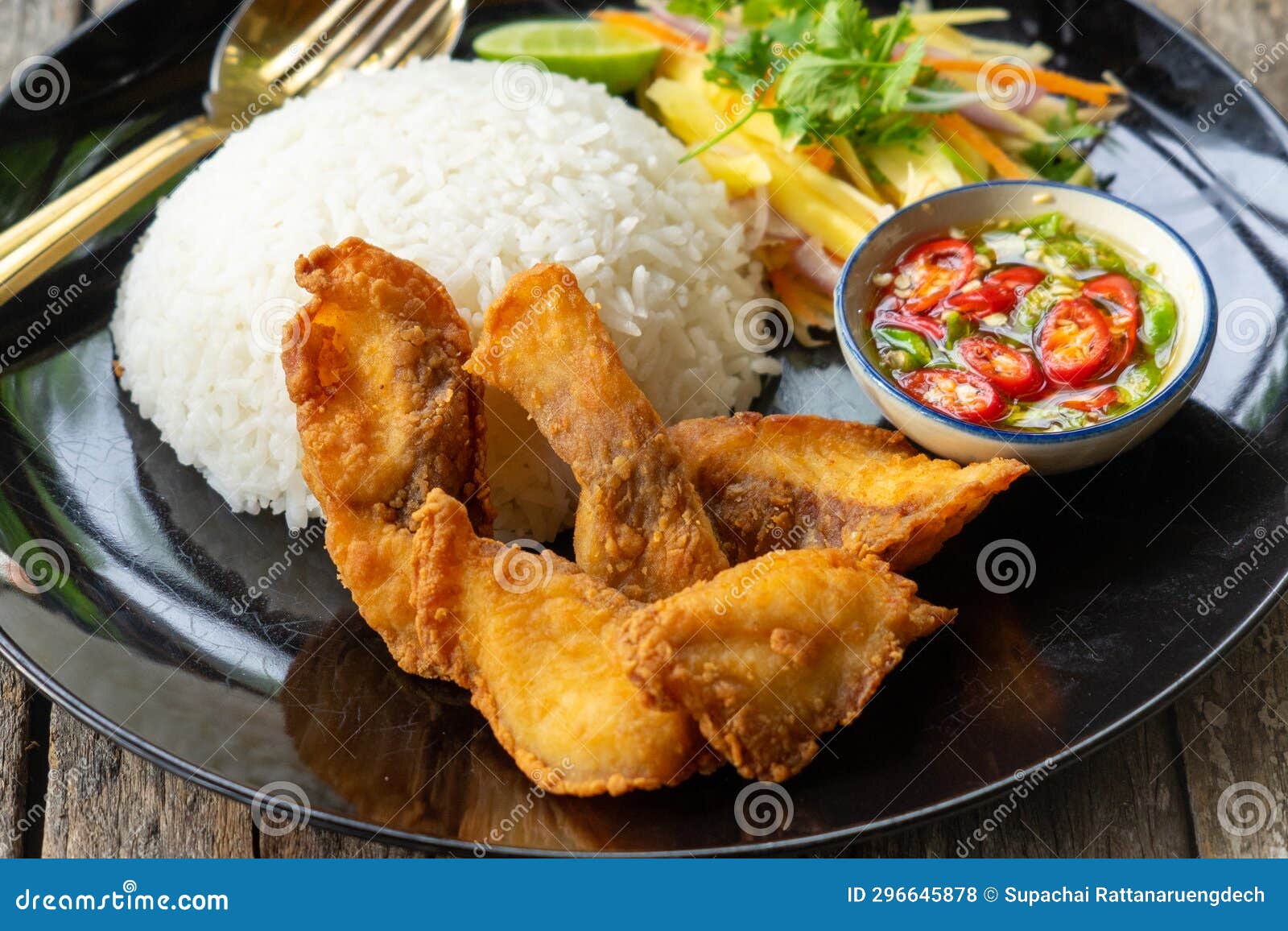 Rice fried fish stock photo. Image of plant, seafood - 296645878