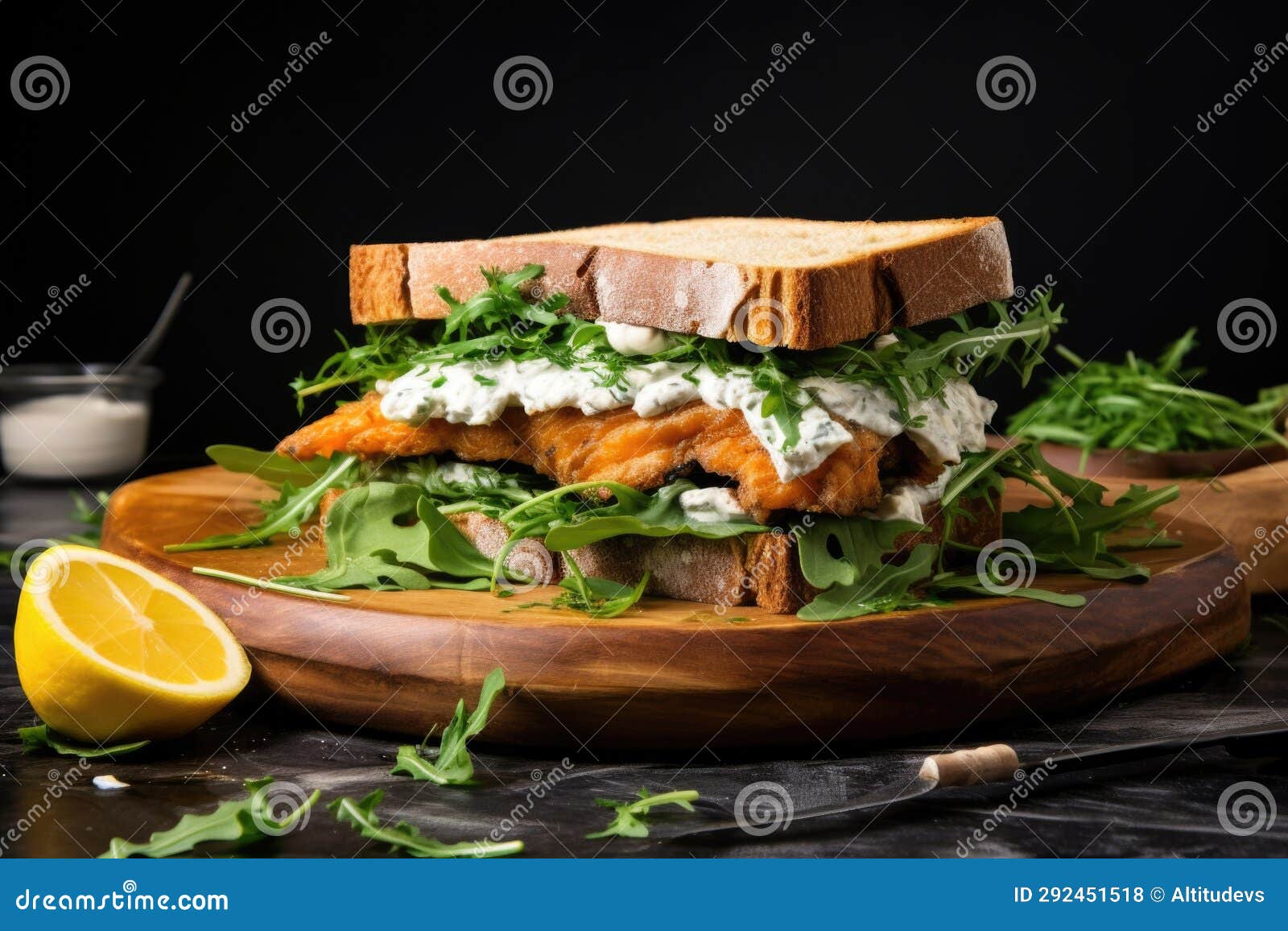 Crispy Fish Sandwich on Dark Rye Bread Stock Photo Image of dark
