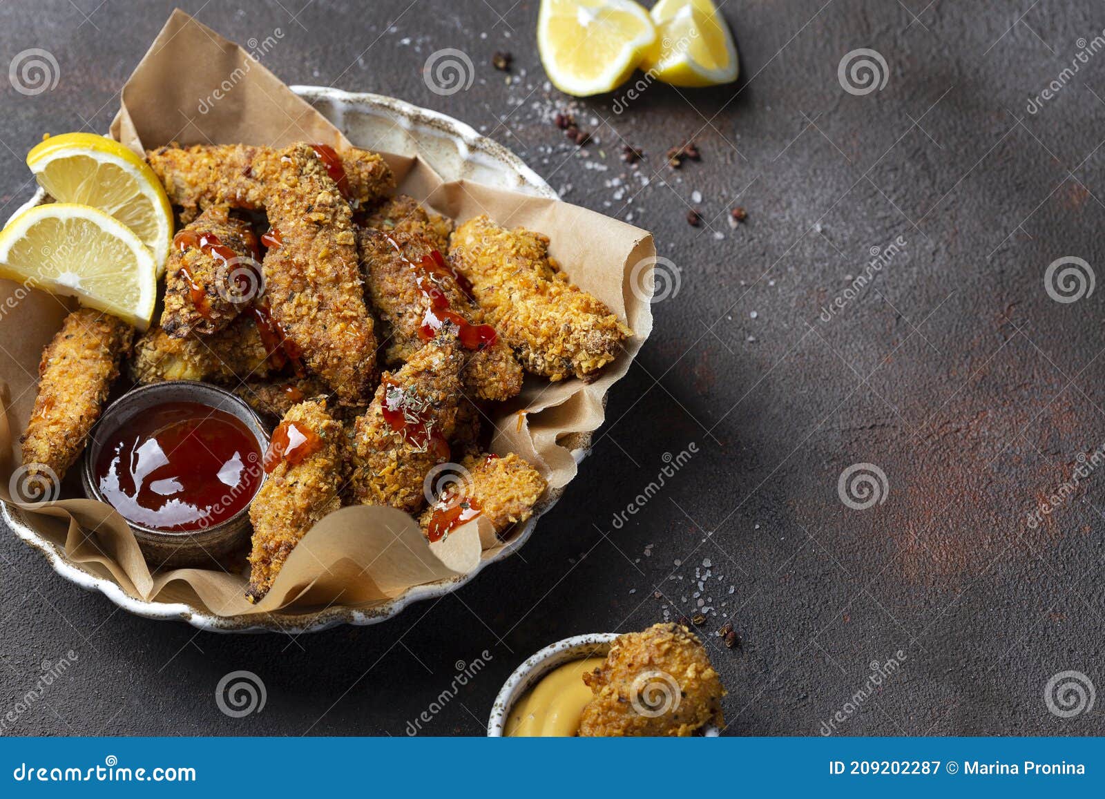 Crispy Chicken Strips with Various Dipping Sauces Stock Image Image