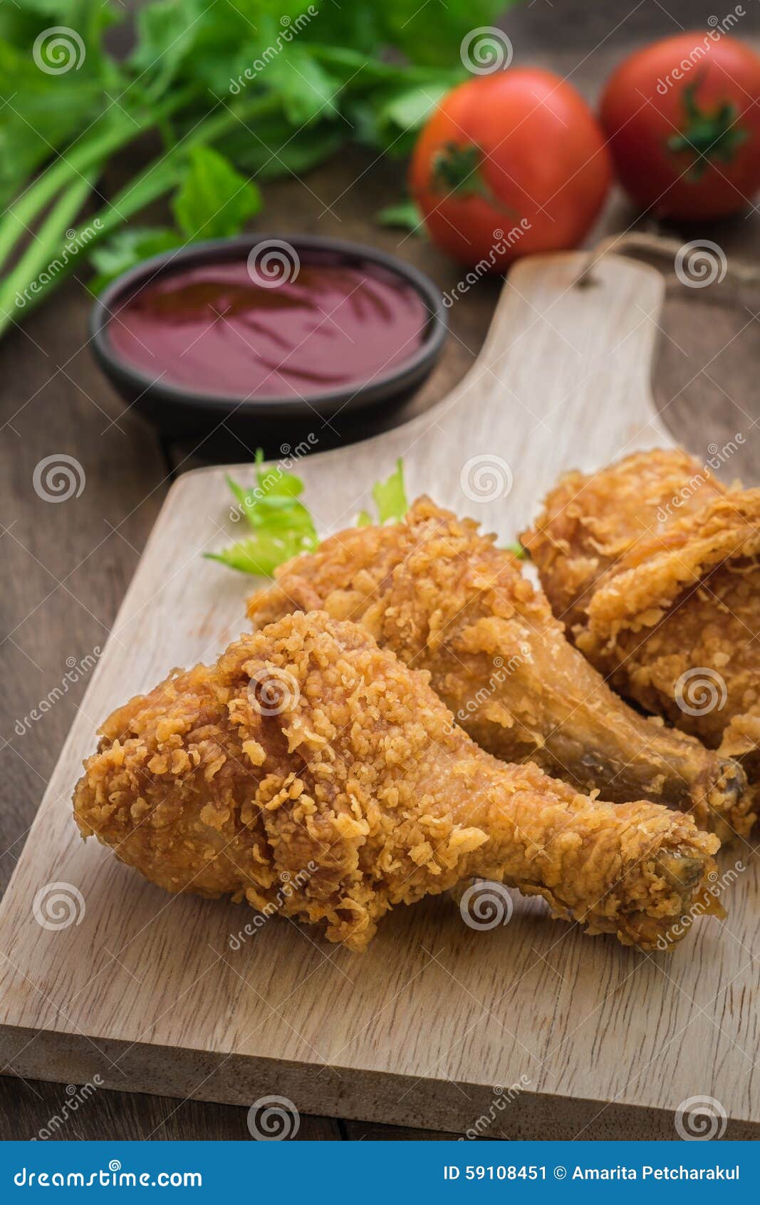 Crispy Fried Chicken on Wooden Plate and Dip Sauce Stock Image Image
