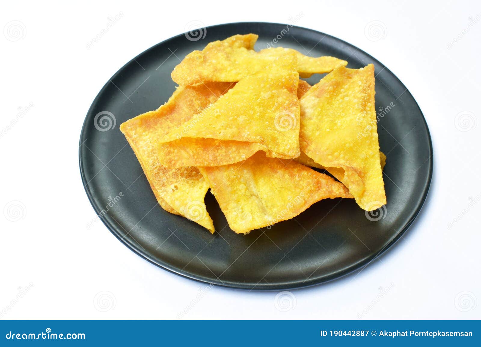 Crispy Fried Dumpling Paste Dipping Sweet Chili Sauce on Plate Stock