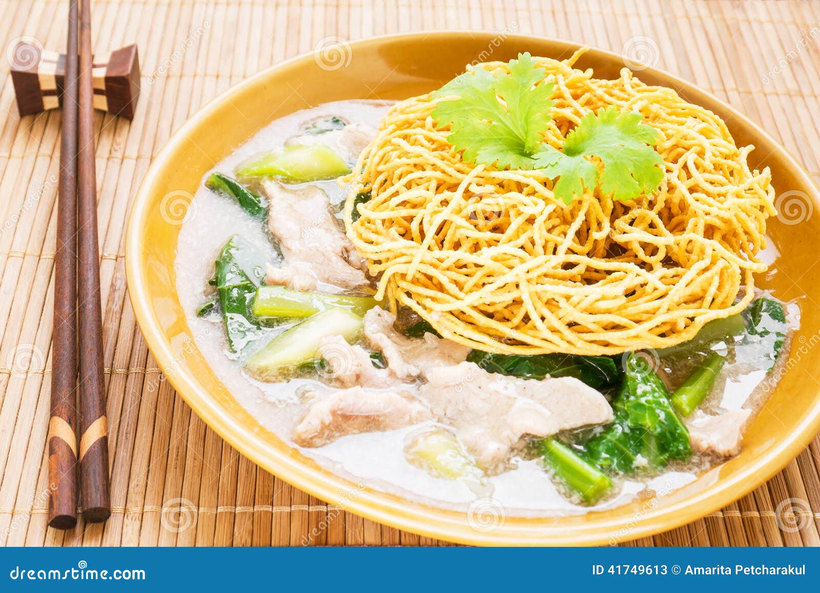 Crispy Fried Noodle with Pork Soaked in Gravy Stock Image Image of meal, vegetable 41749613