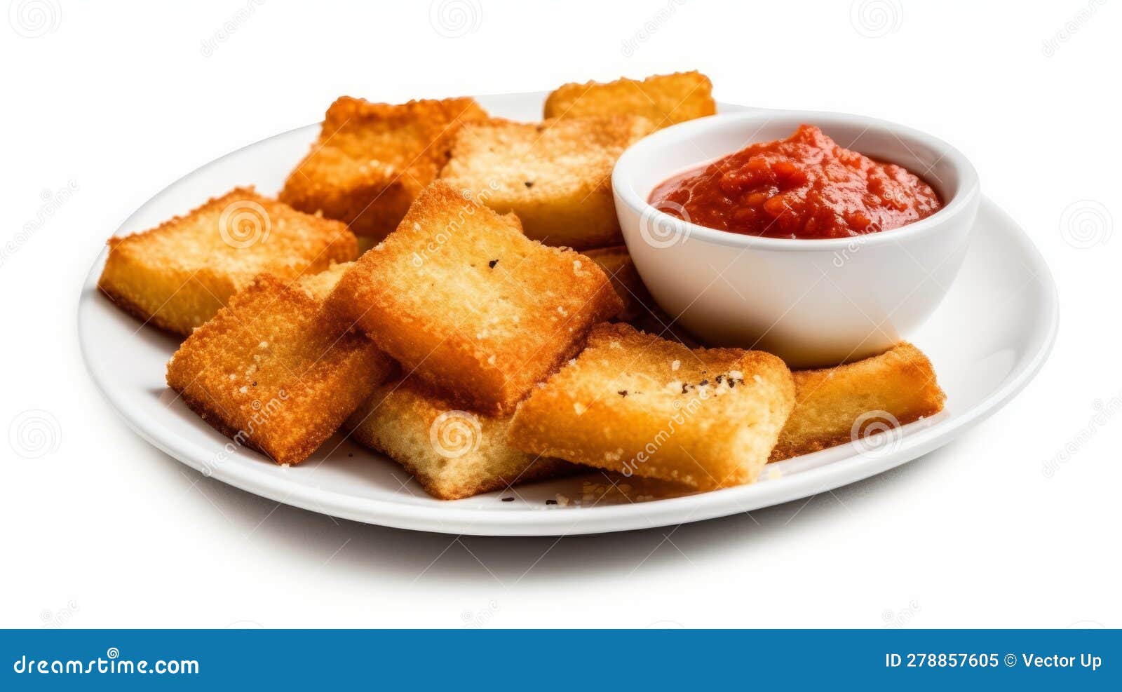 Crispy Garlic Bread with Marinara Sauce Isolated on White Background