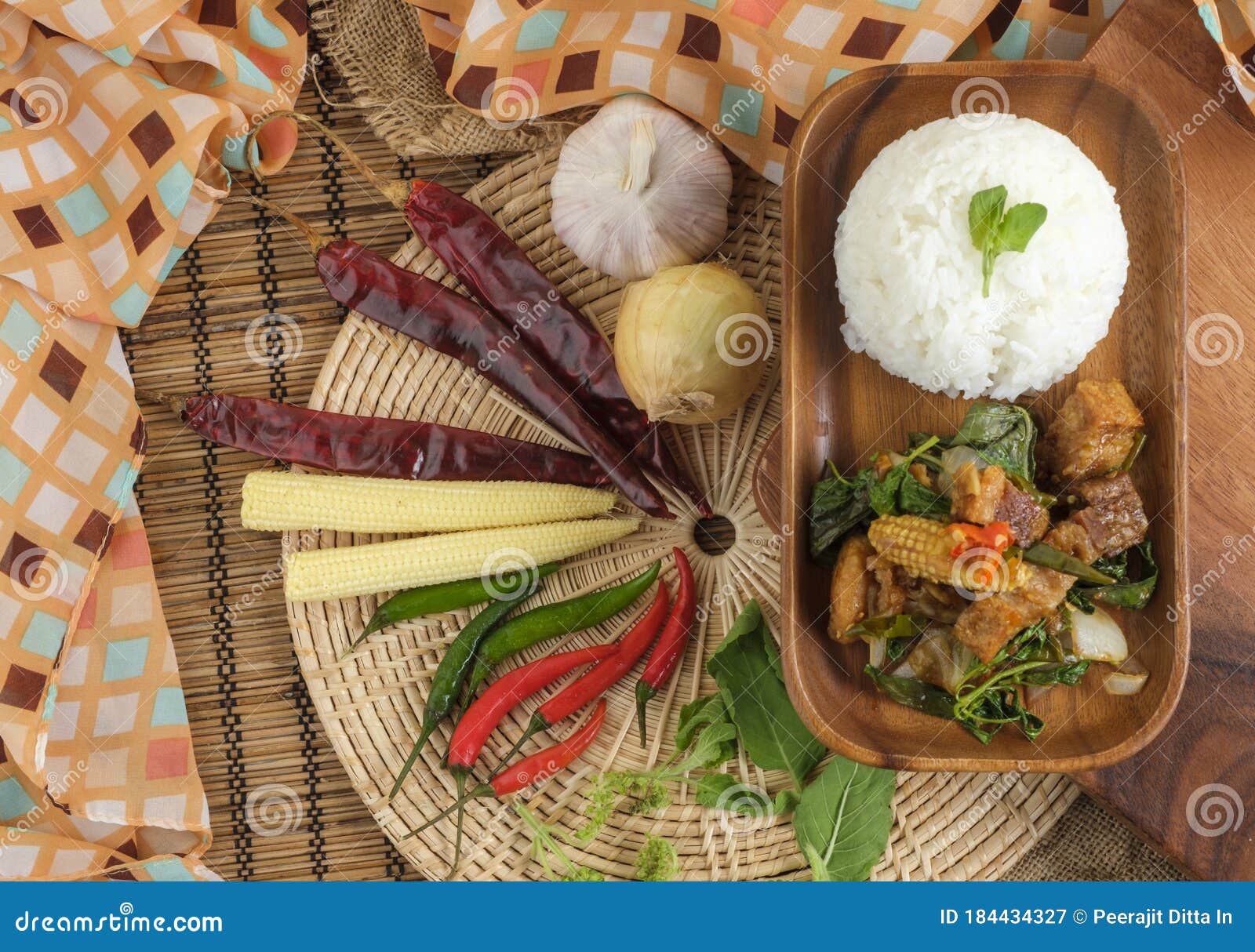 Crispy Pork Belly with Thai Basil. Classic Thai Dish Stock Image