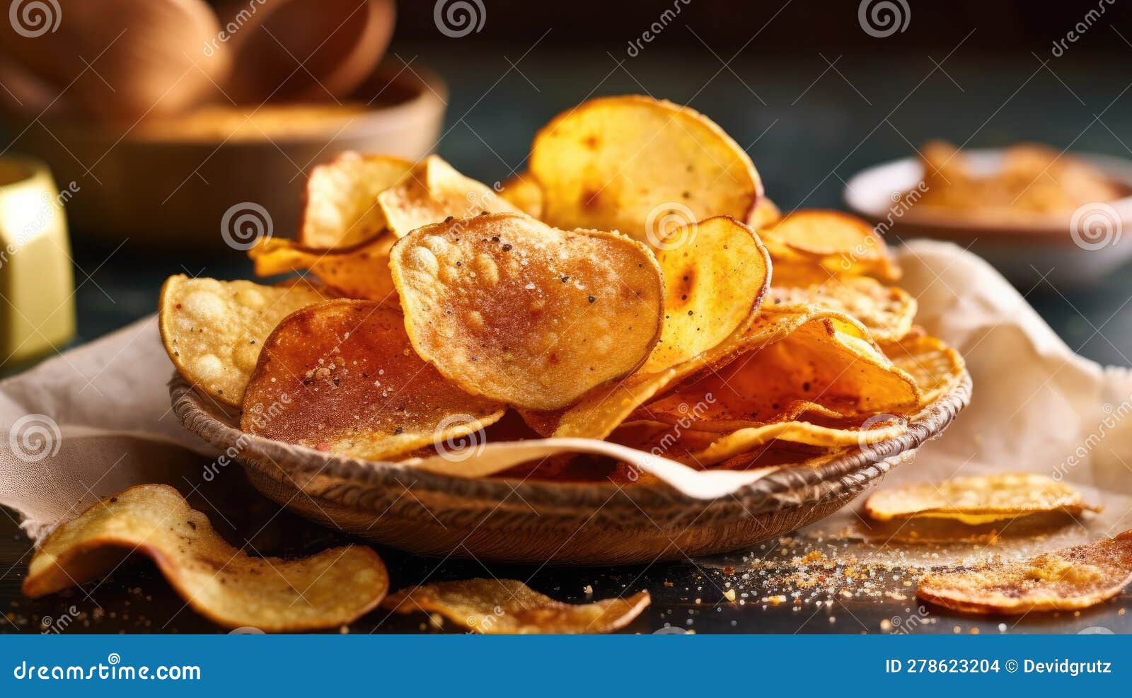 Crispy Potato Chips. Generative AI Stock Photo Image of delicious