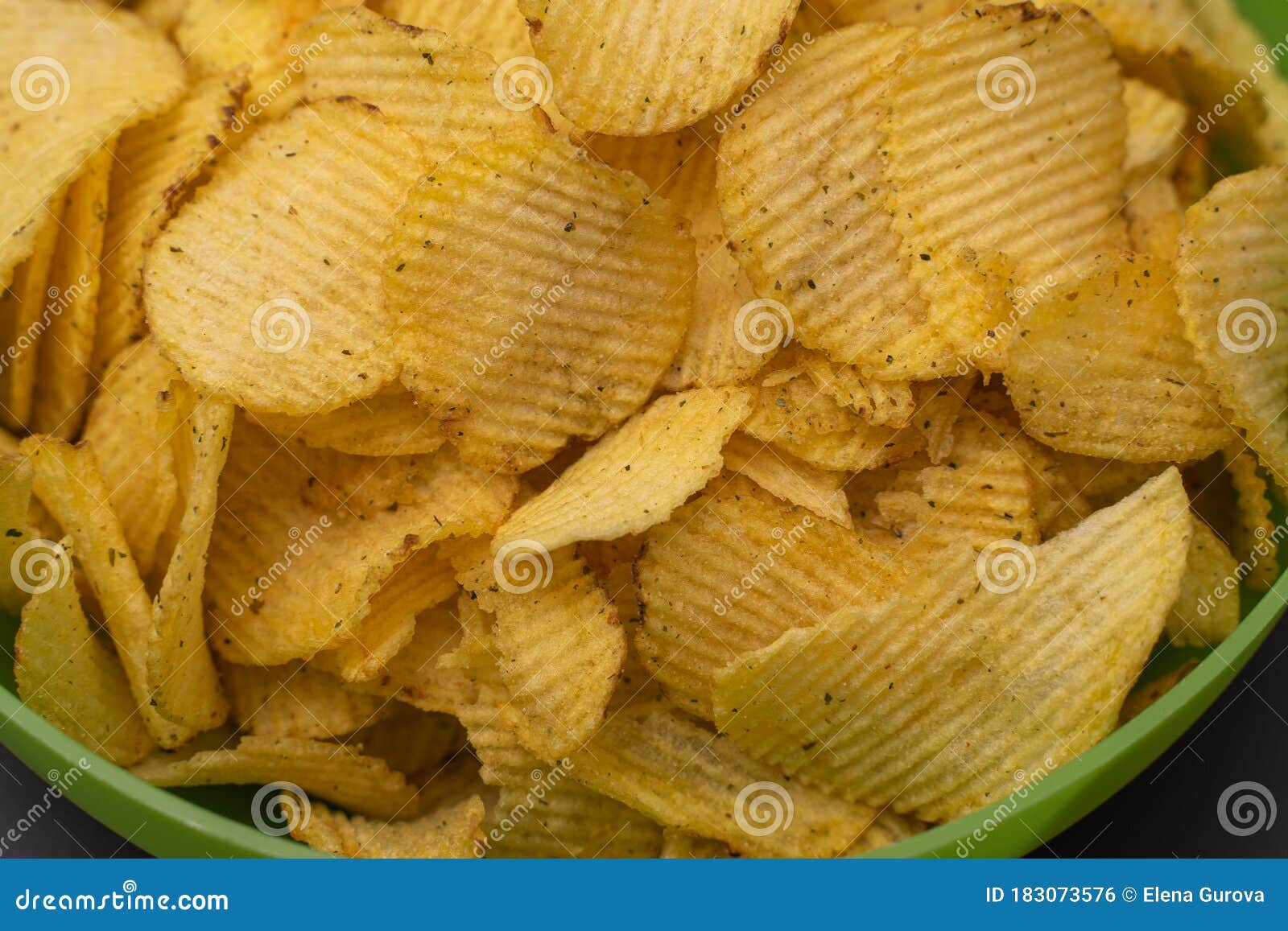 Crispy Potato Chips in a Green Cup Closeup Stock Photo Image of chip