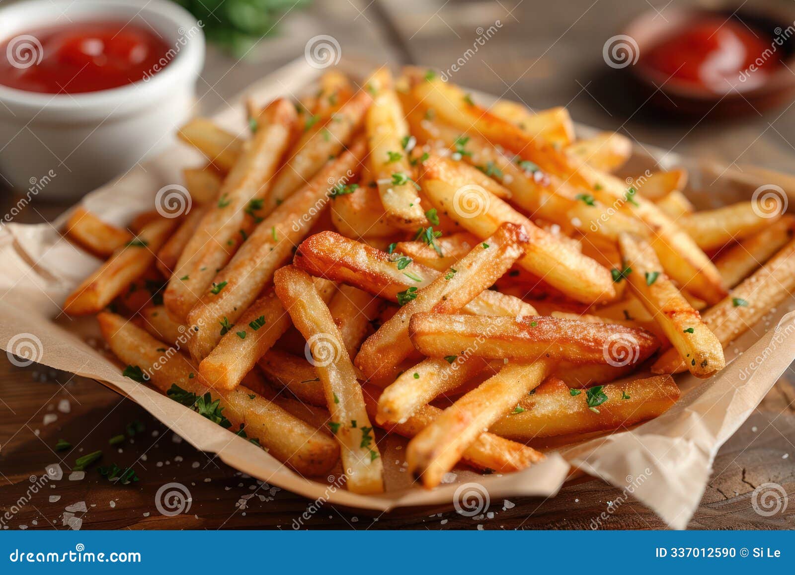 crispy potato fries with tangy tomato ketchup dip