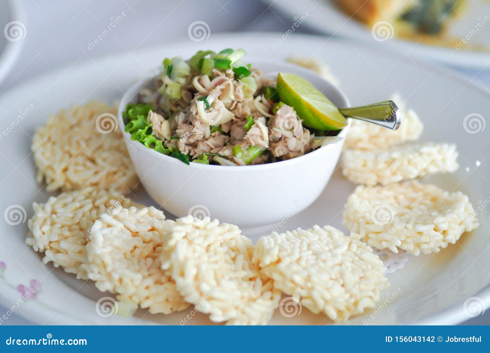 Crispy Rice,crispy Rice Cake or Rice Crackers with Spicy Tuna Salad