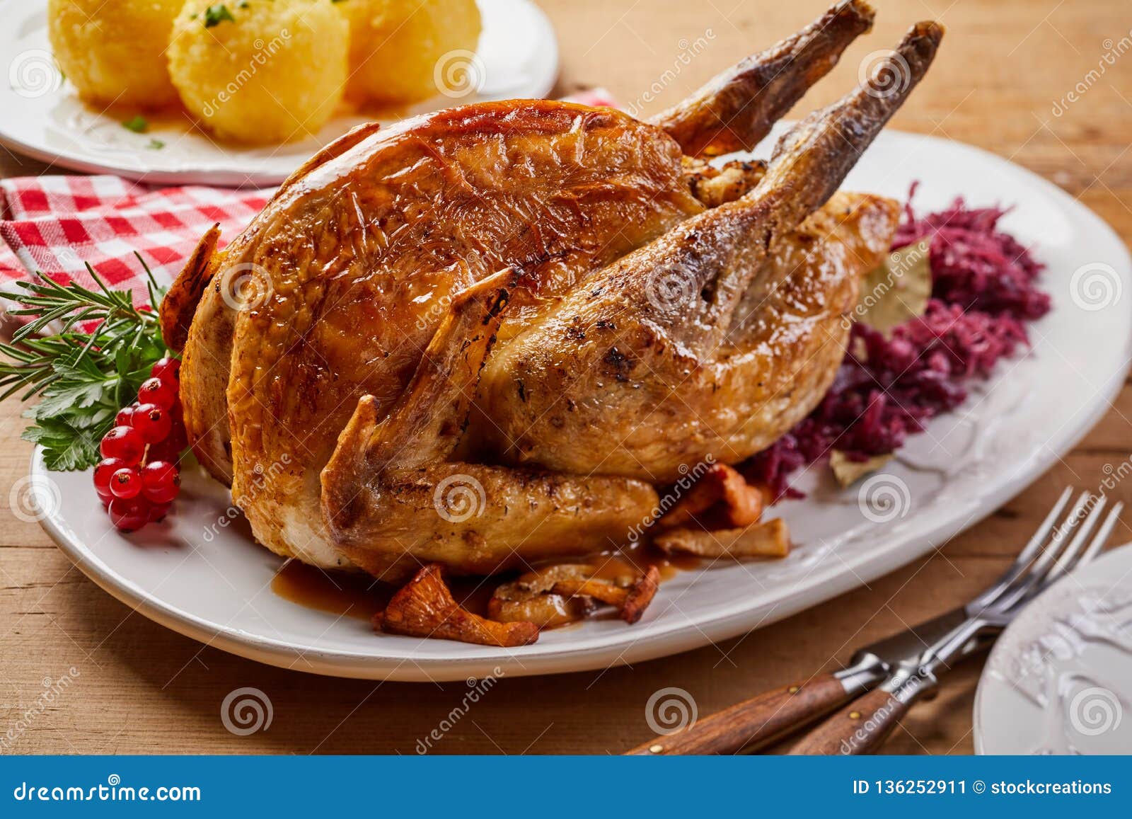 crispy roasted pheasant with red cabbage