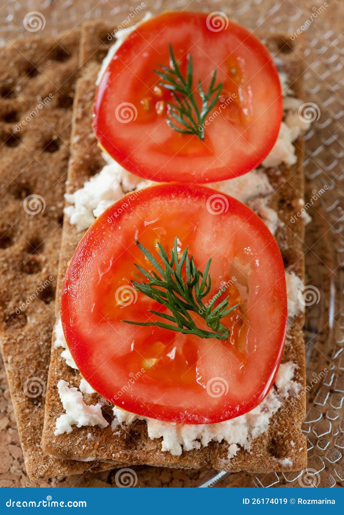 Crispy Rye Bread, Cheese, Tomato and Herbs Stock Image Image of quark