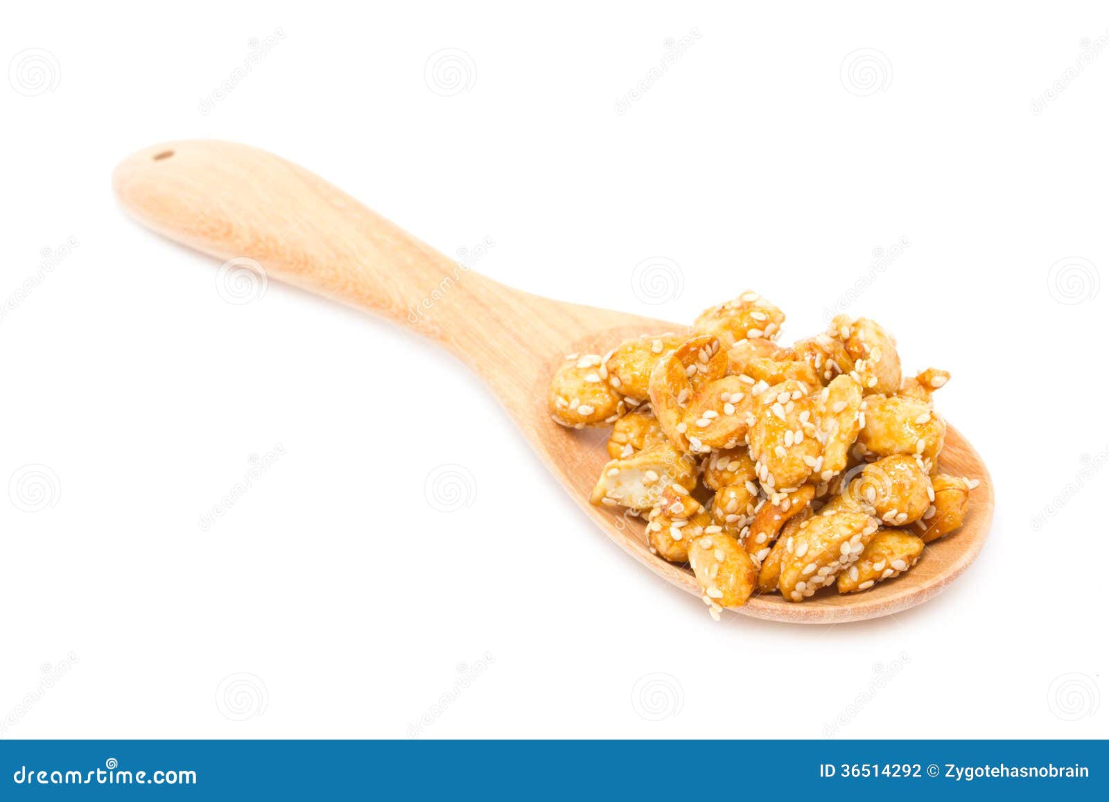 Crispy Sugared Nuts with Wooden Spoon. Stock Photo Image of diet