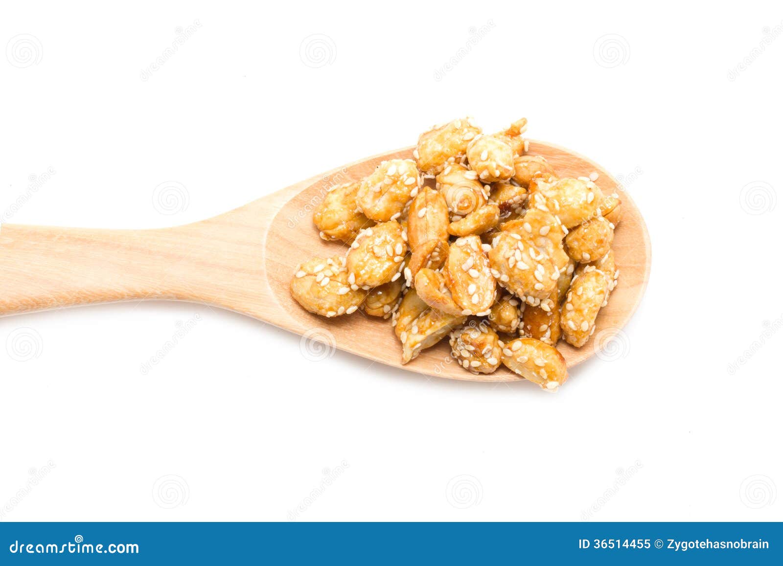 Crispy Sugared Nuts with Wooden Spoon. Stock Image Image of appetizer