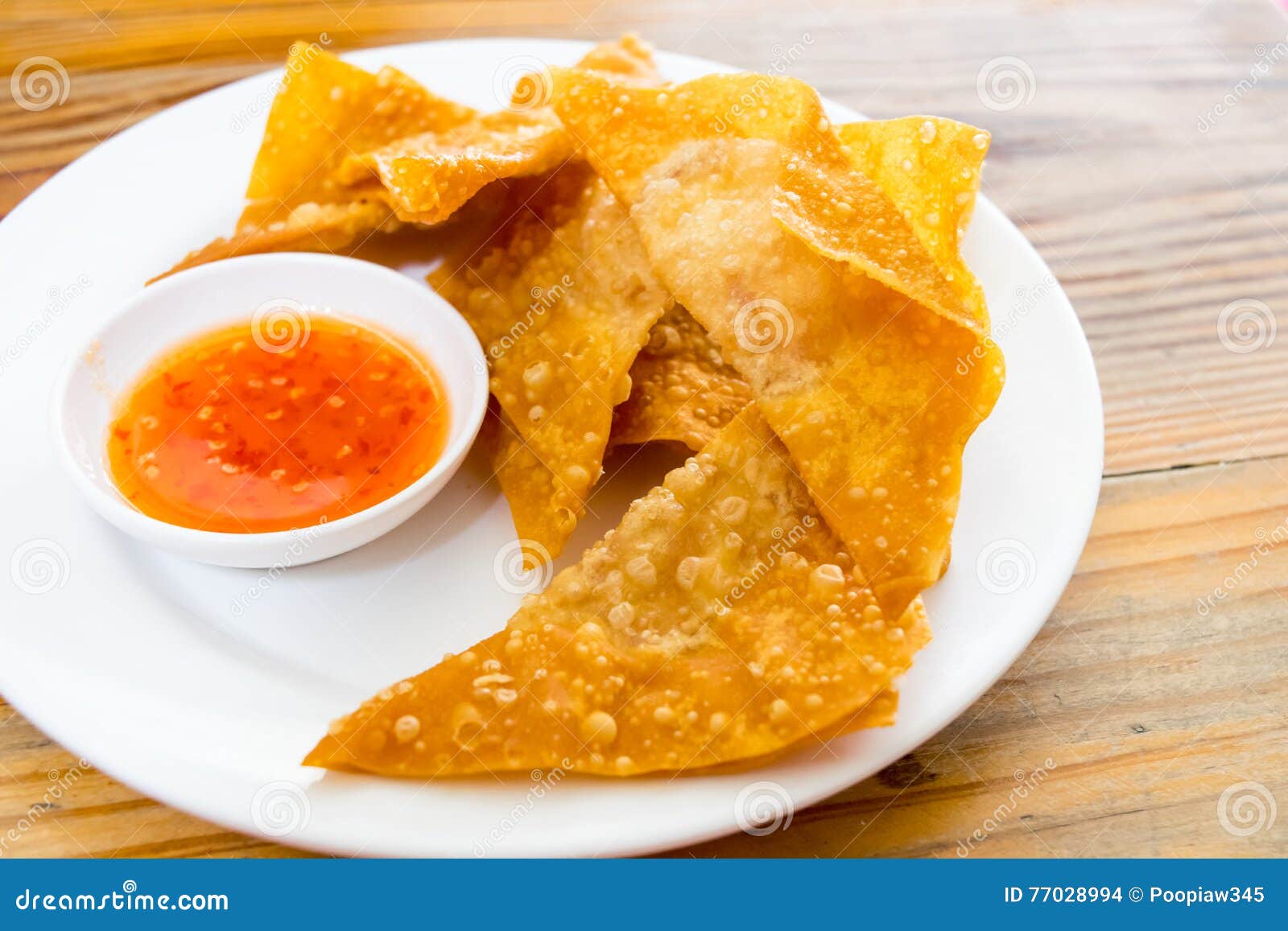 Crispy Wonton with Spicy Chili Sauce Stock Photo Image of food, snack 77028994