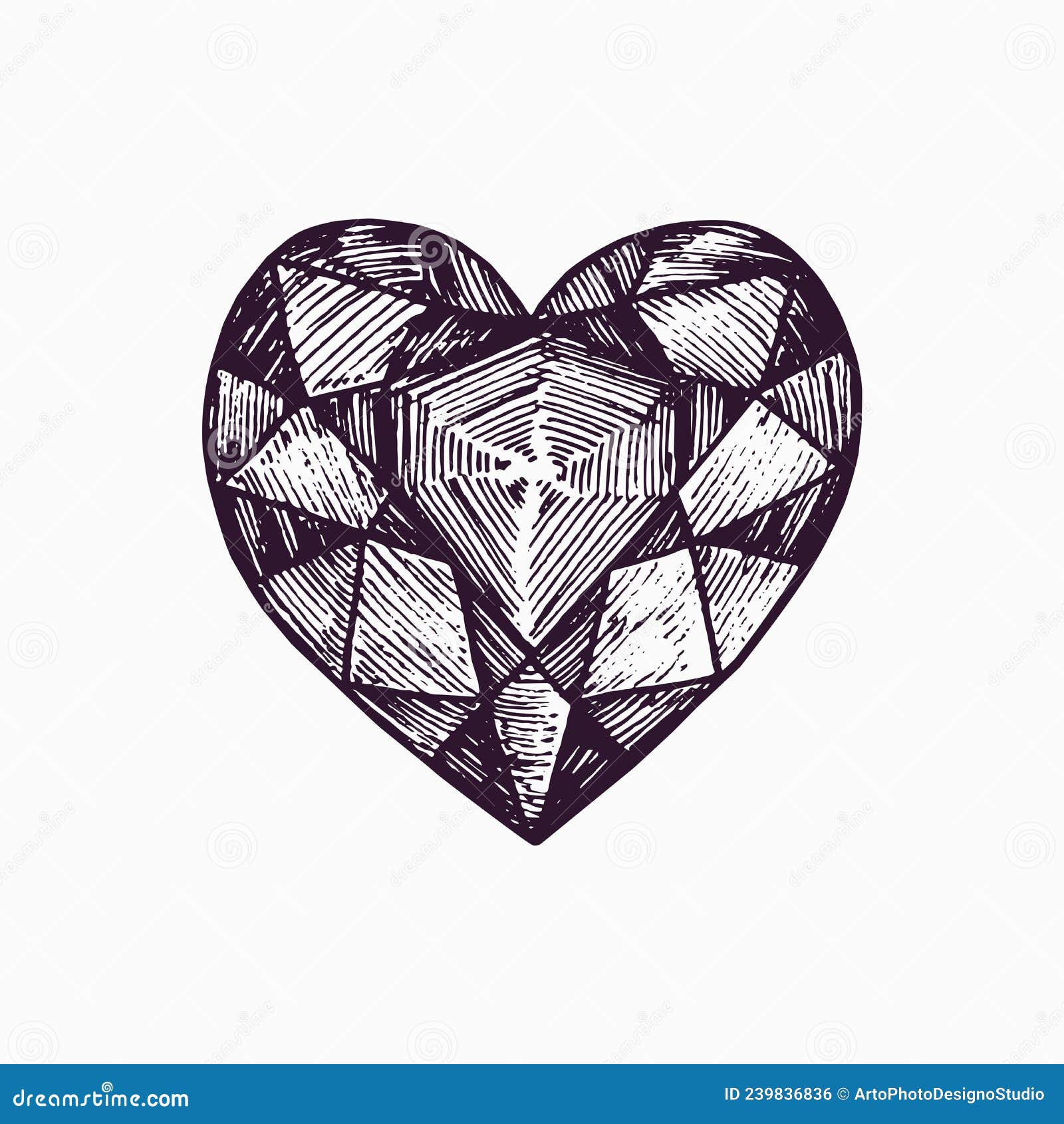 Cristal En Forme De Coeur Simple Dessin Par Doodure Gravure Style  Illustration de Vecteur - Illustration du retrait, beau: 239836836