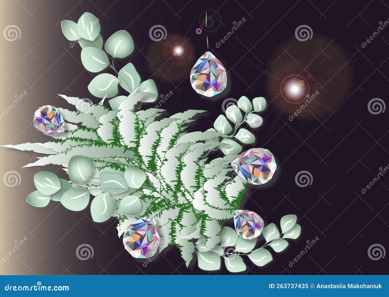 Cristaux Avec Branches D'eucalyptus Et Arbres De Noël Illustration de  Vecteur - Illustration du coloré, magie: 263737435