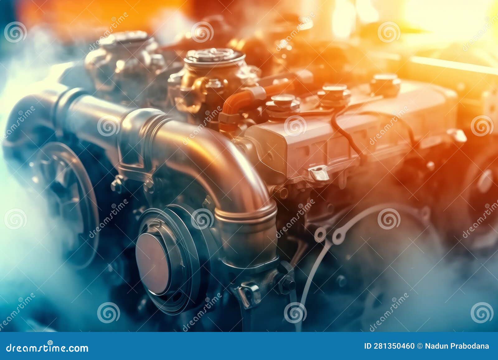 critical condition: close-up of overheating car engine (ai generated)