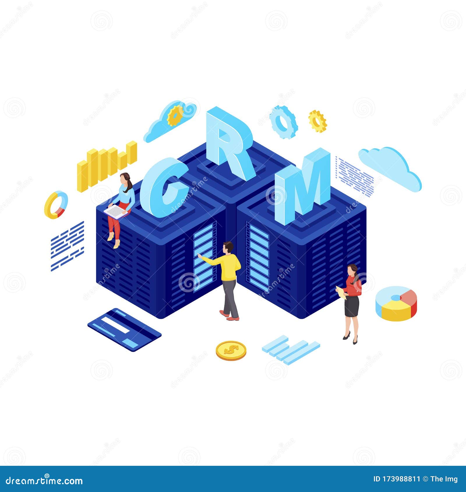 Download CRM Hosting Isometric Vector Illustration. Customer Relationship Management Software 3d Concept ...