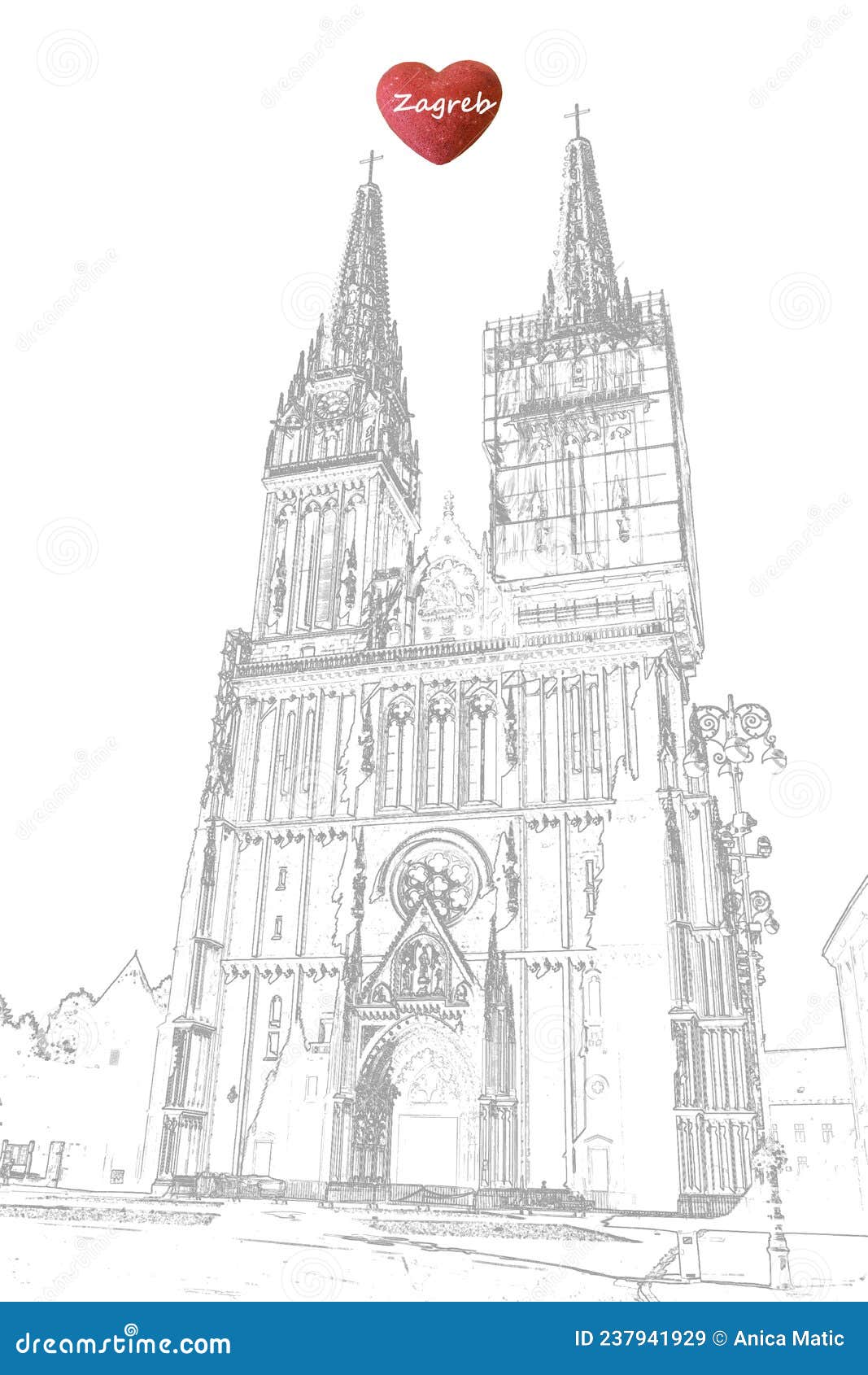 lllustration of the zagreb cathedral for which zagreb is known and recognizable.