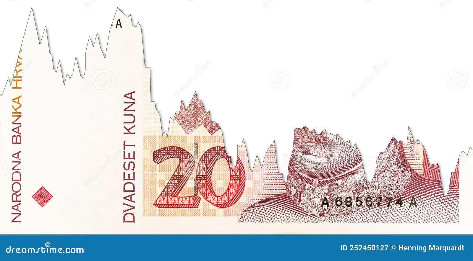 20 Croatian Kuna Bank Note Obverse Decline Graph Indicating Exchange