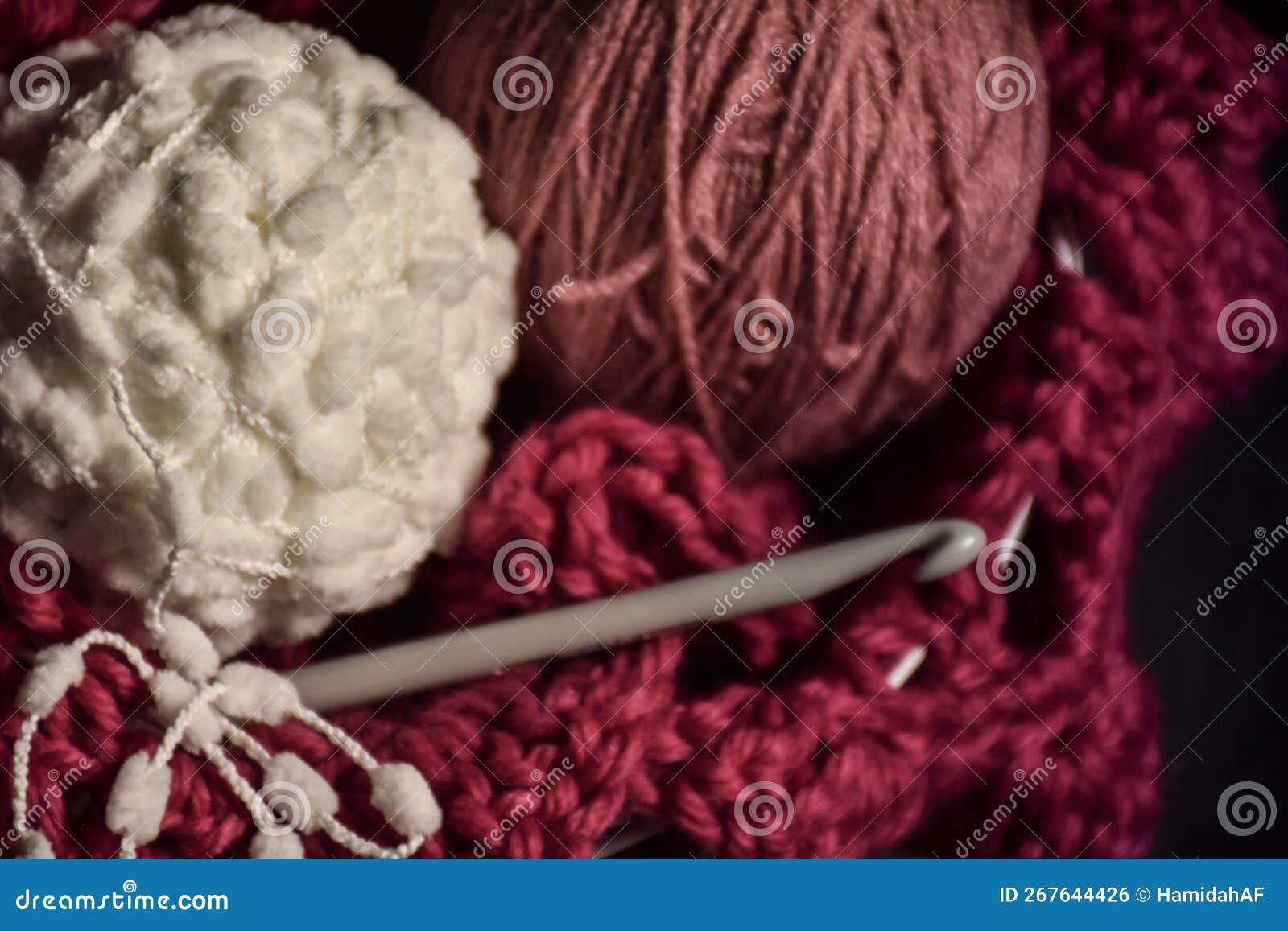 crochet in basket at dark place