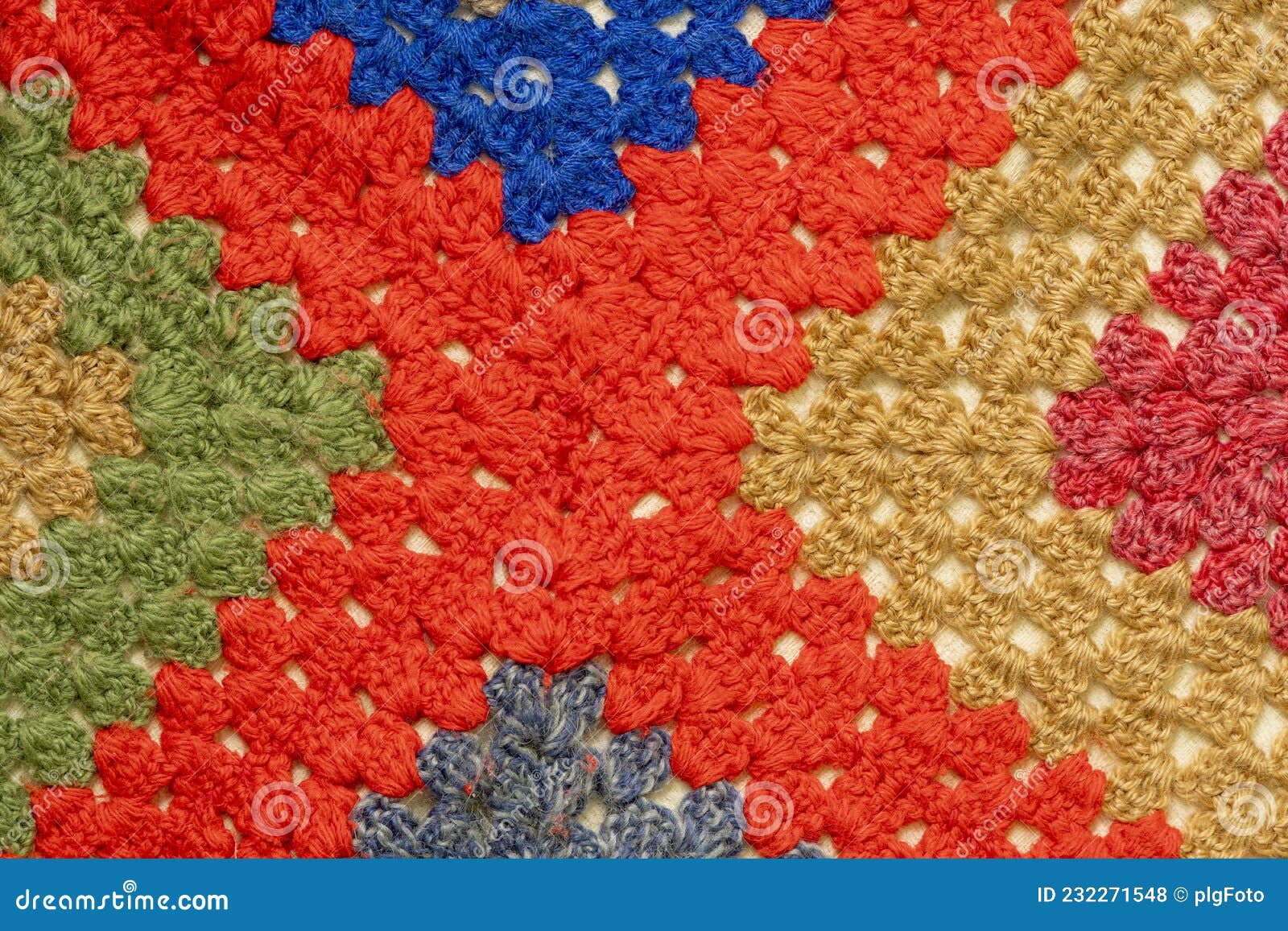Crocheted Colored Wool Blanket with Squares Stock Photo Image of