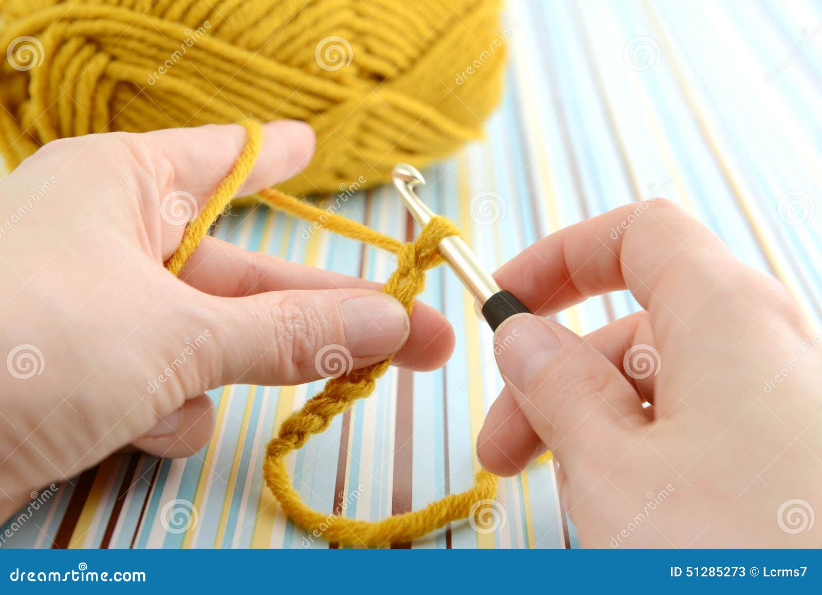 Crocheting with Brown Wool in Hand. Stock Image Image of clothes