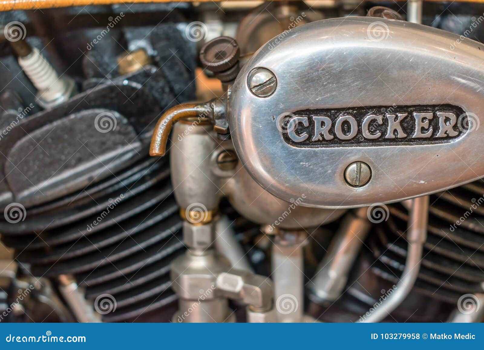 1938 Crocker V twin engine editorial stock photo. Image of timer