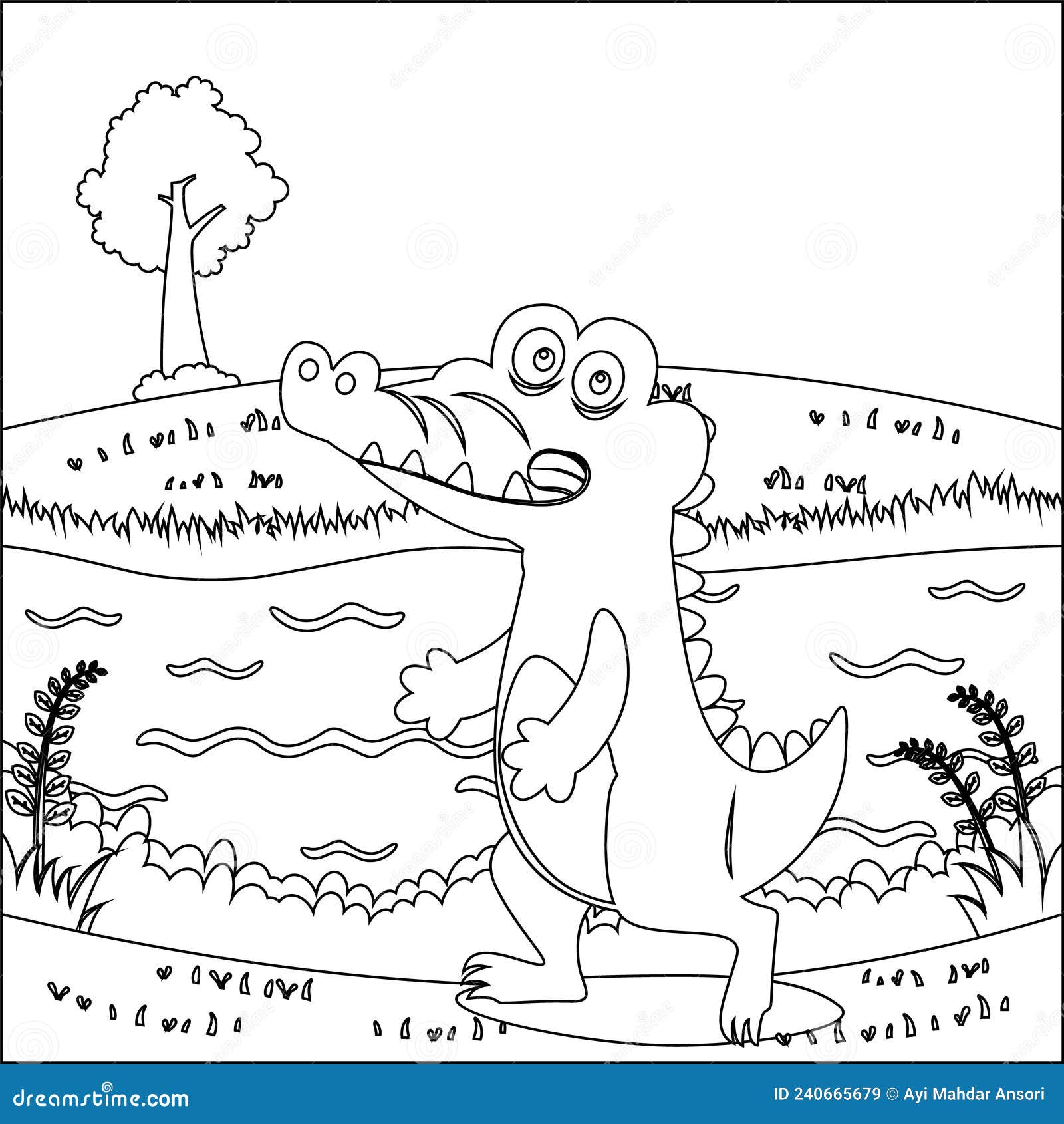 Crocodile Coloring Pages with Line Art Design Hand Drawing Sketch ...