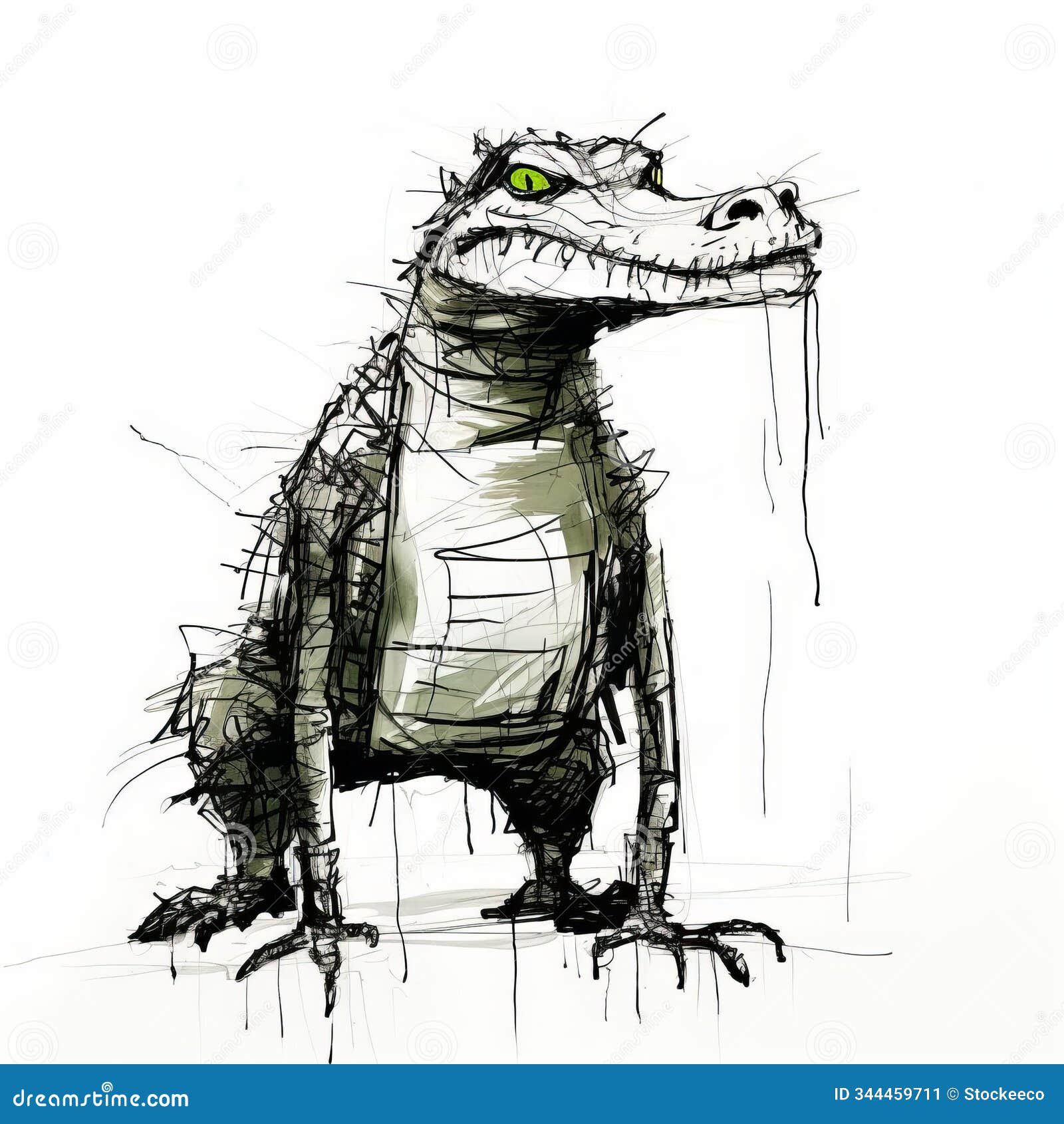 blind contour drawing of a full body crocodile 