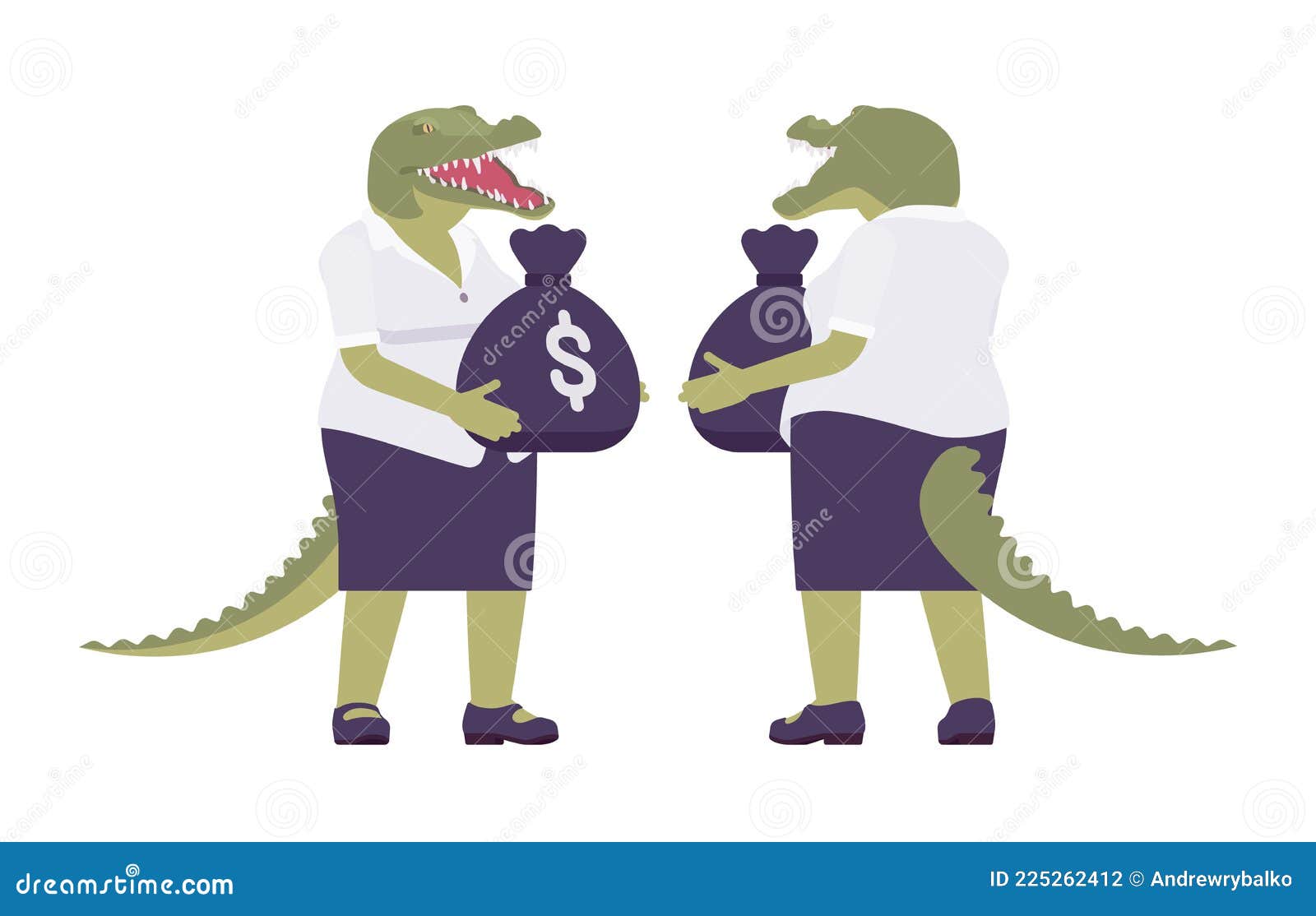 Crocodile Woman, Green Reptile, Animal Head, Tail Human, Money Sack Stock  Vector - Illustration of cartoon, sack: 225262412