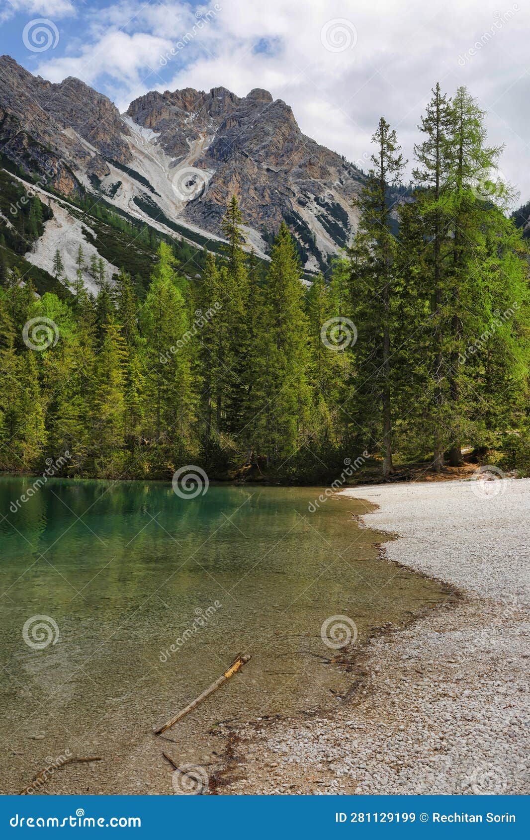 croda del becco mountain and lago di braies. dolomites, northern italy, europe