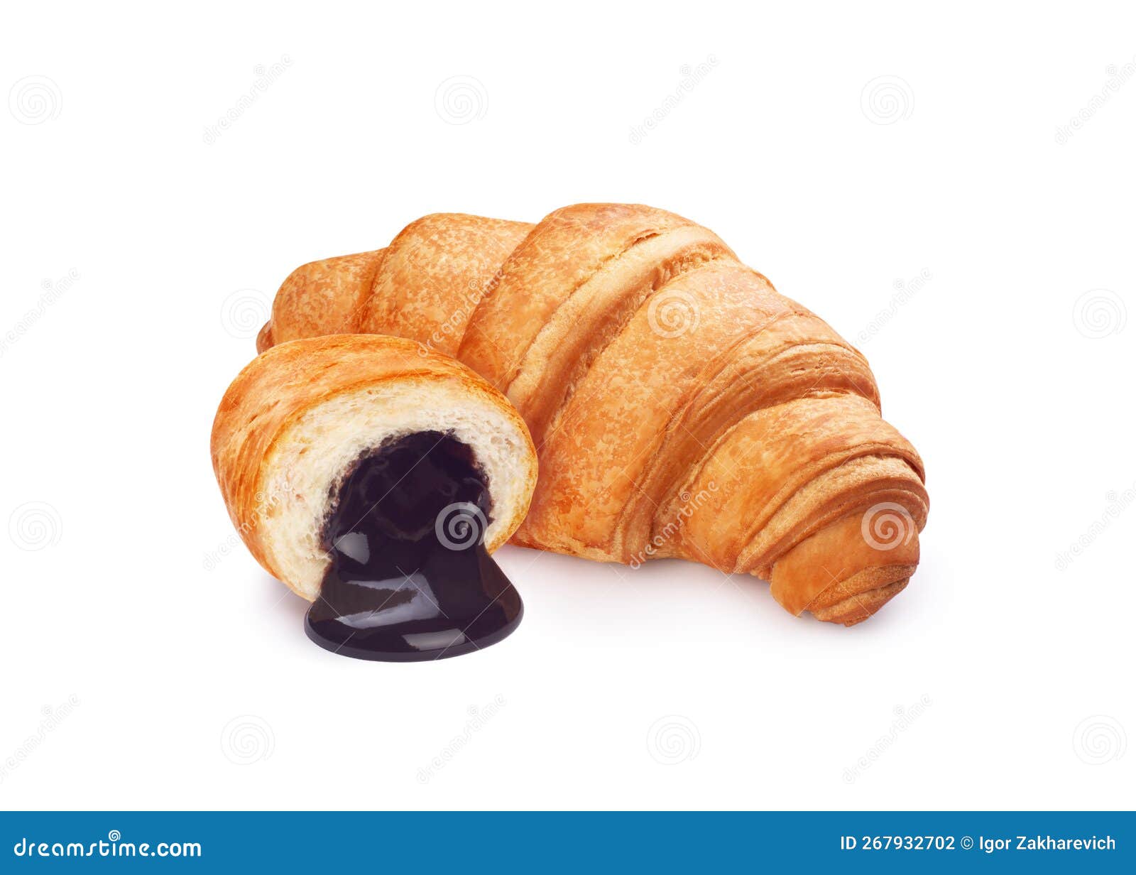 Croissant with Chocolate Filling Isolated on White Background Stock