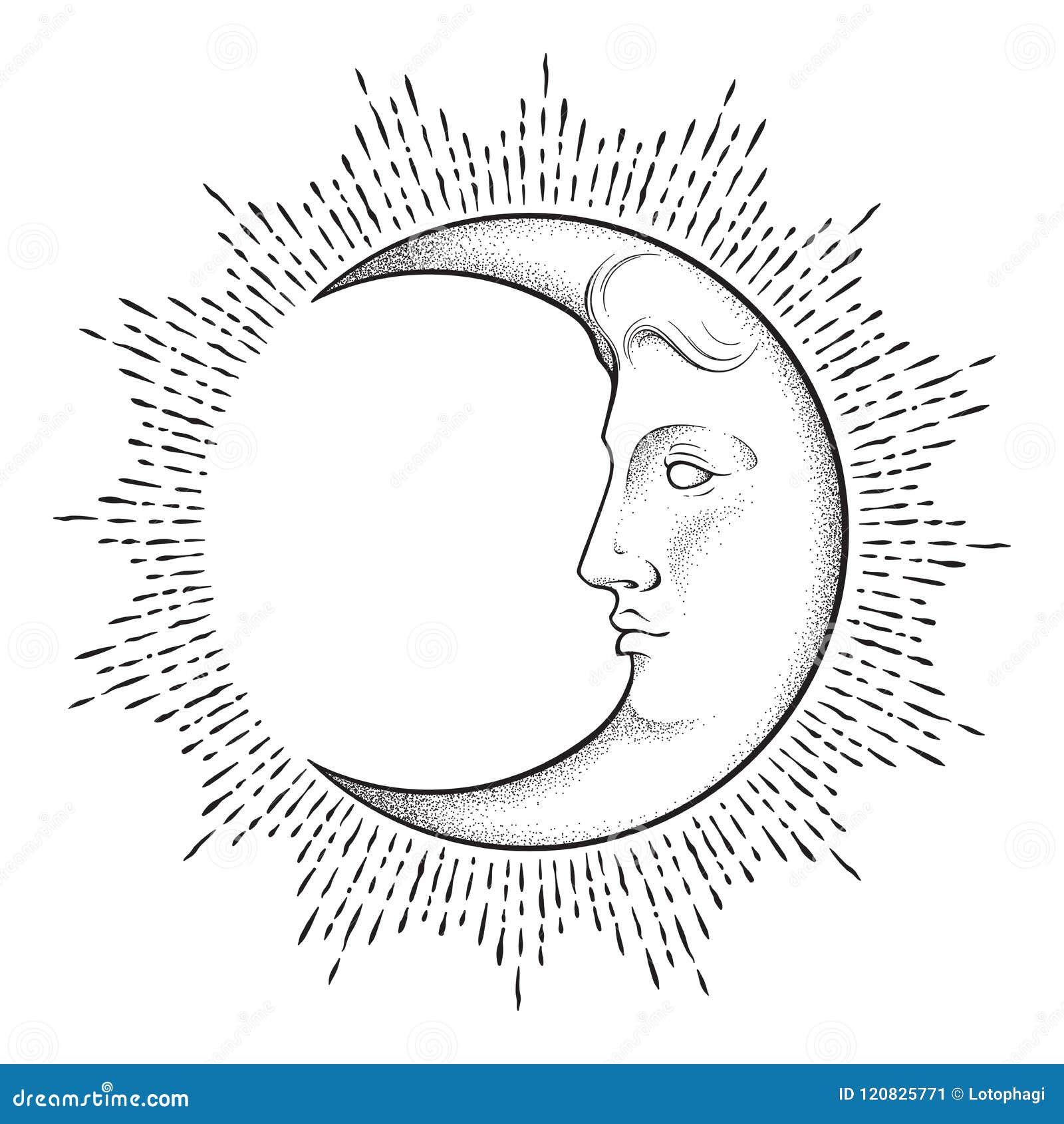 Croissant De Lune Avec Le Visage Dans Tiré Par La Main