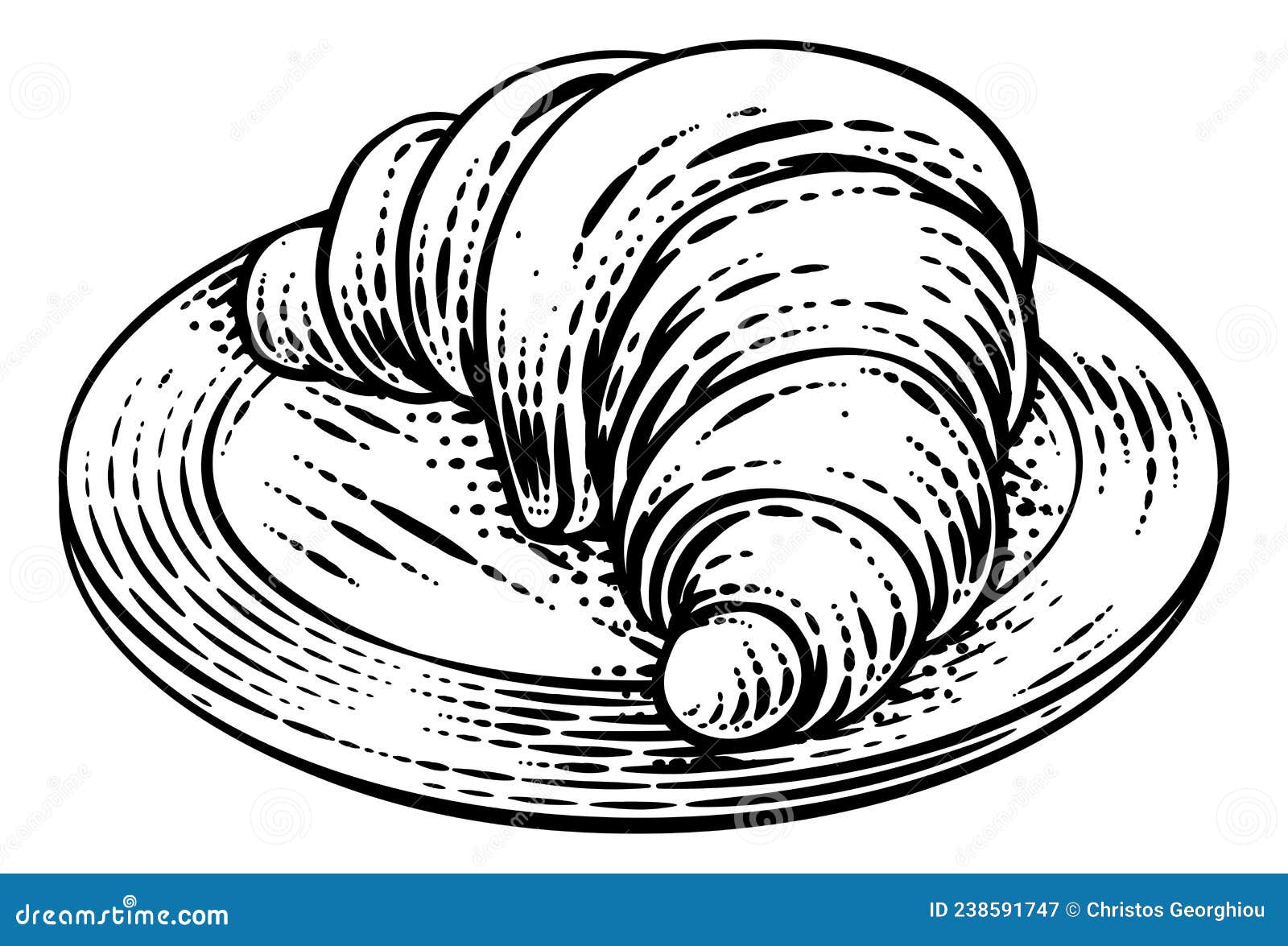 croissant pastry bread food drawing woodcut