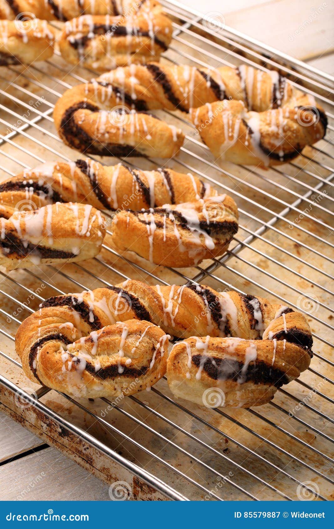 Croissant with Poppy Seeds and Icing Stock Image Image of dough