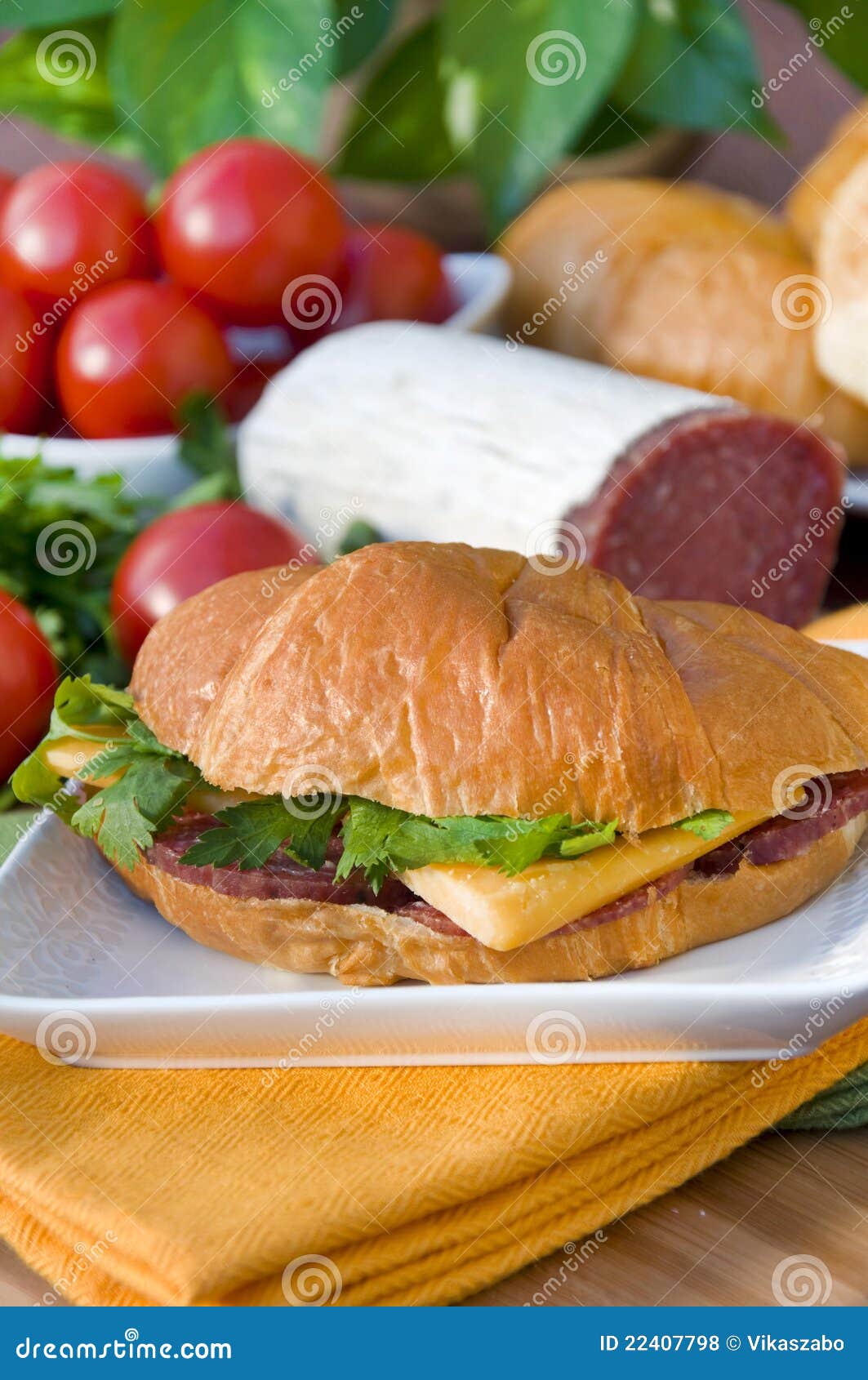 Croissant with Salami and Cheese Stock Photo Image of breakfast, parsley 22407798