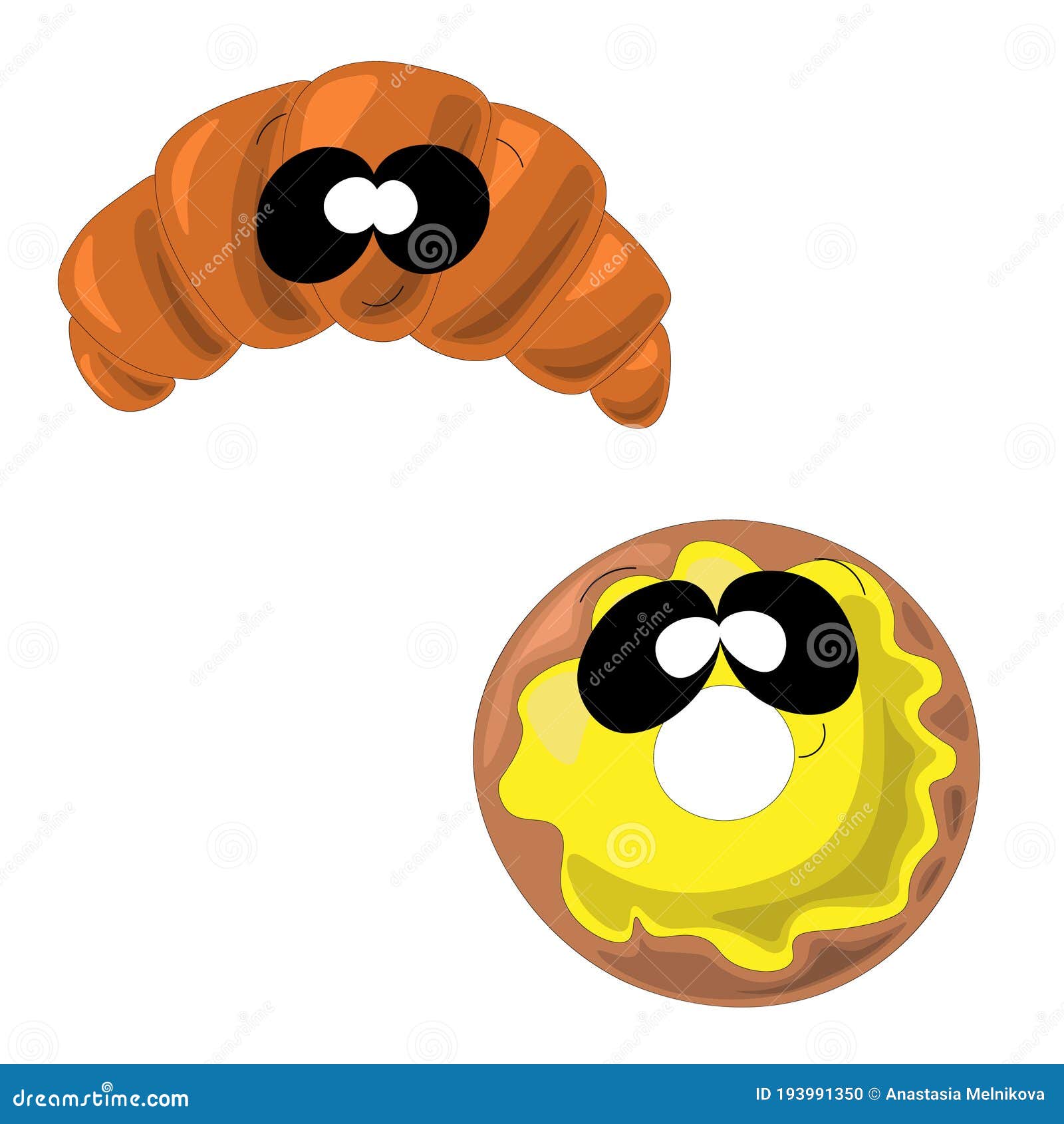 Croissant Y Donut Al Estilo De Las Caricaturas Ilustración del Vector -  Ilustración de alimento, petate: 193991350