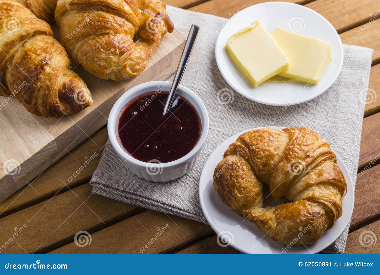 Croissants jam and butter stock image. Image of croissants 62056891