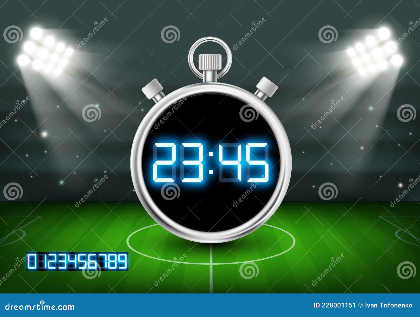 Cronometro Sportivo Con Dial Digitale Allo Stadio Di Calcio Illustrazione  Vettoriale - Illustrazione di dispositivo, cronometro: 228001151