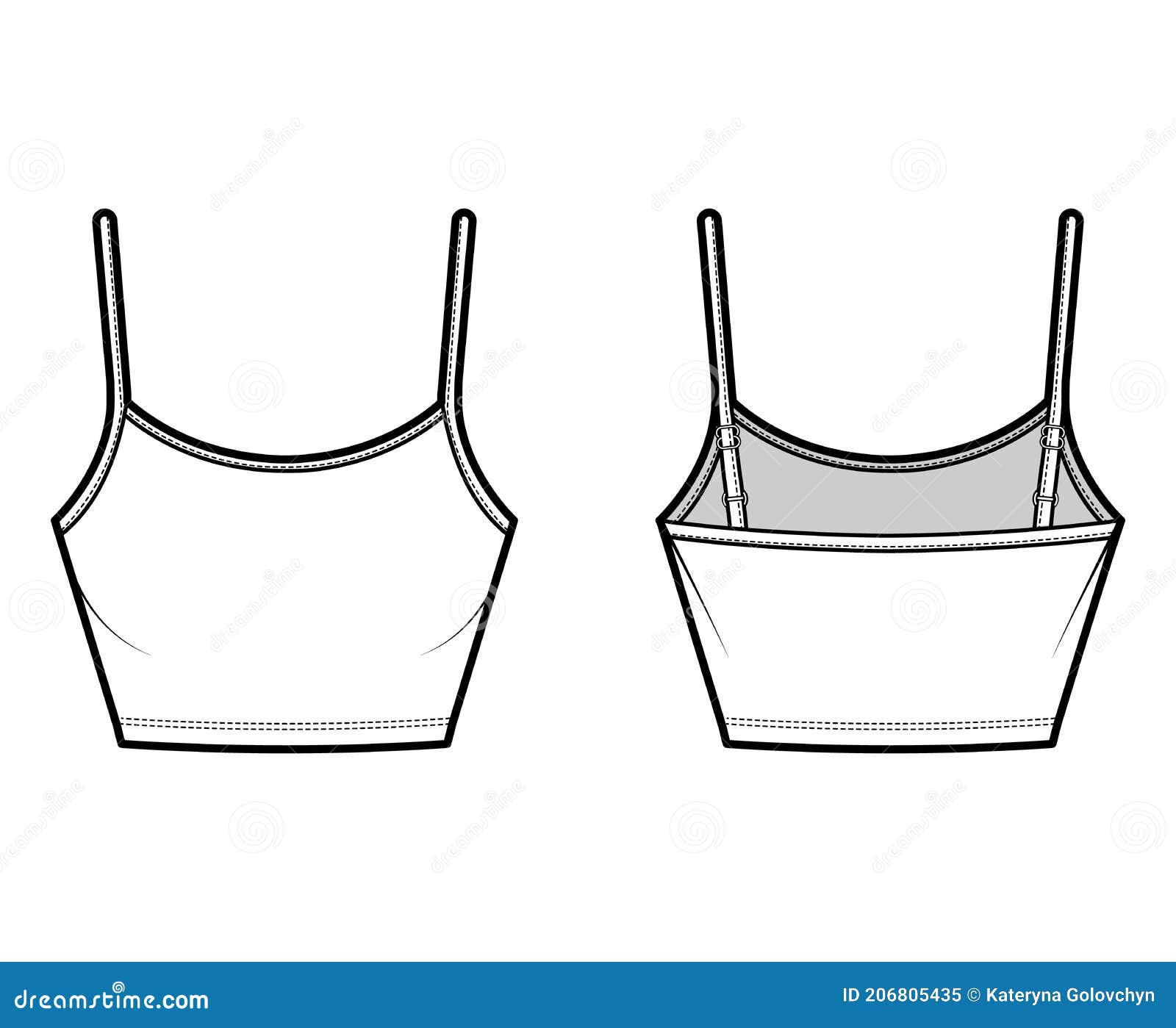 crop camisole scoop neck cotton-jersey top technical fashion  with thin adjustable straps, slim fit. flat