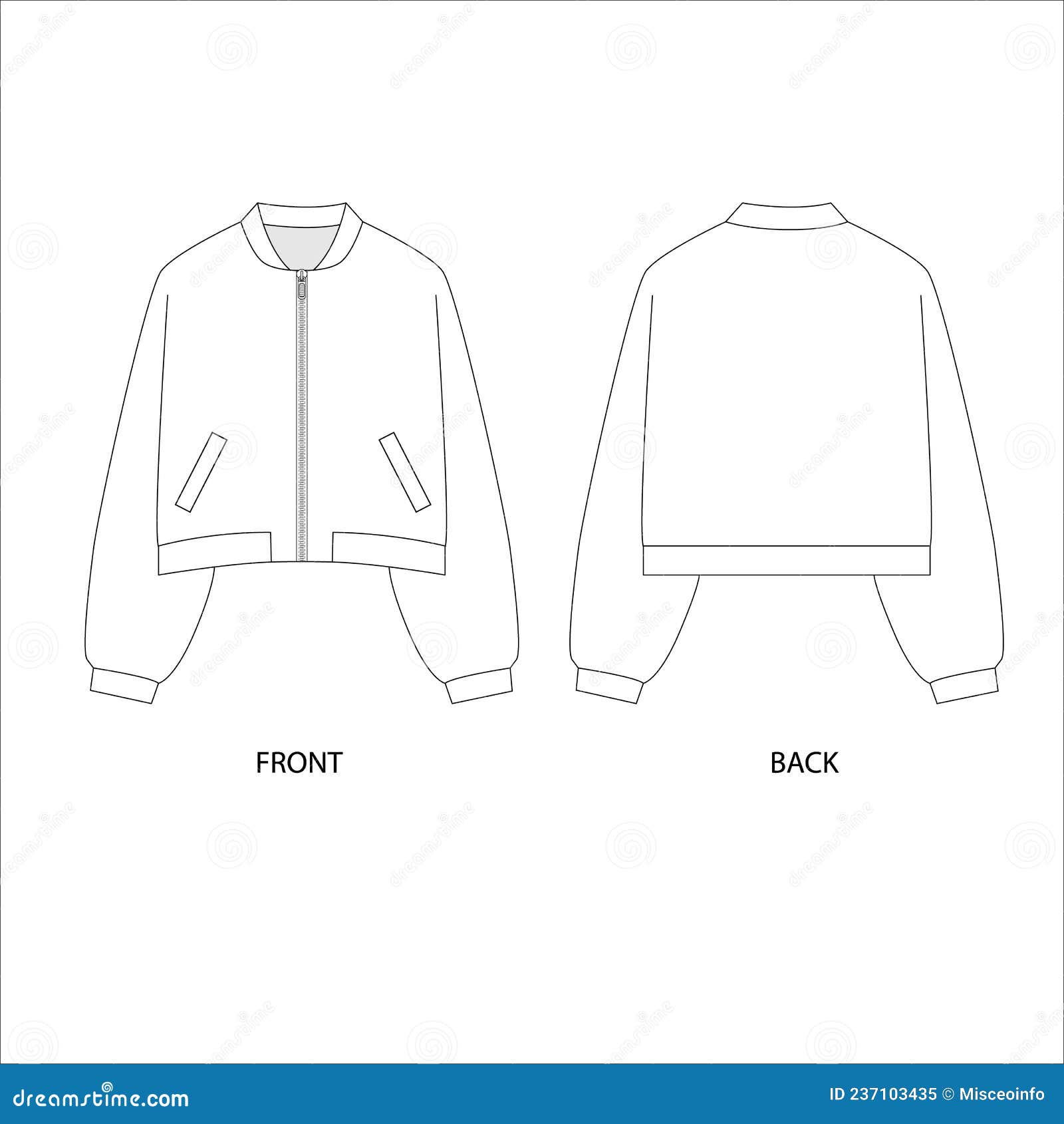 Cropped Bomber Jacket Technical Sketch. Bomber Jacket Vector Drawing ...