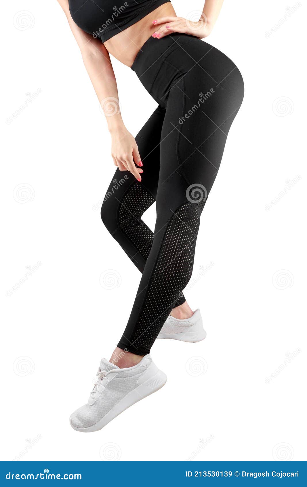 Cropped Image of a Female Model in Tight Black Leggings Take a Side Step,  Over White Background. Stock Image - Image of beautiful, leggins: 213530139