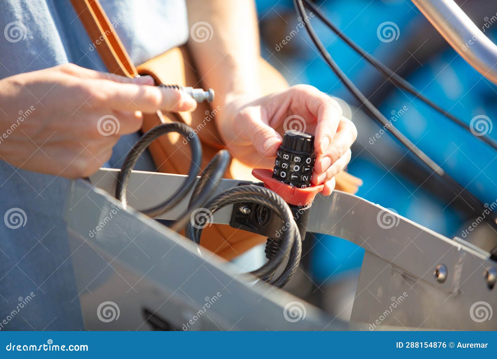 Cropped Image Hands Holding Lock with Combination Code Stock Photo Image of chain, tire 288154876