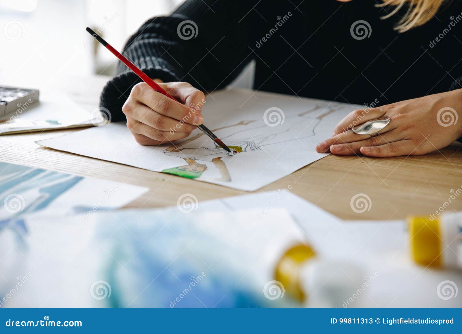 Fashion Designer Drawing Sketch Stock Image - Image of paints ...