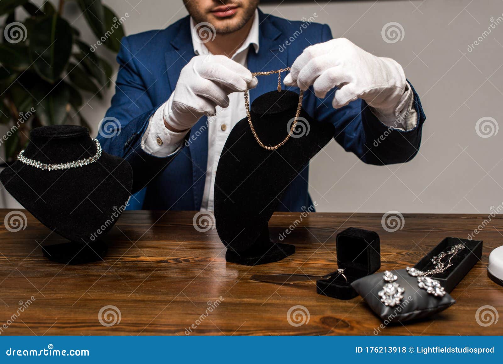 View Of Jewelry Appraiser In Gloves Stock Photo - Image of ...